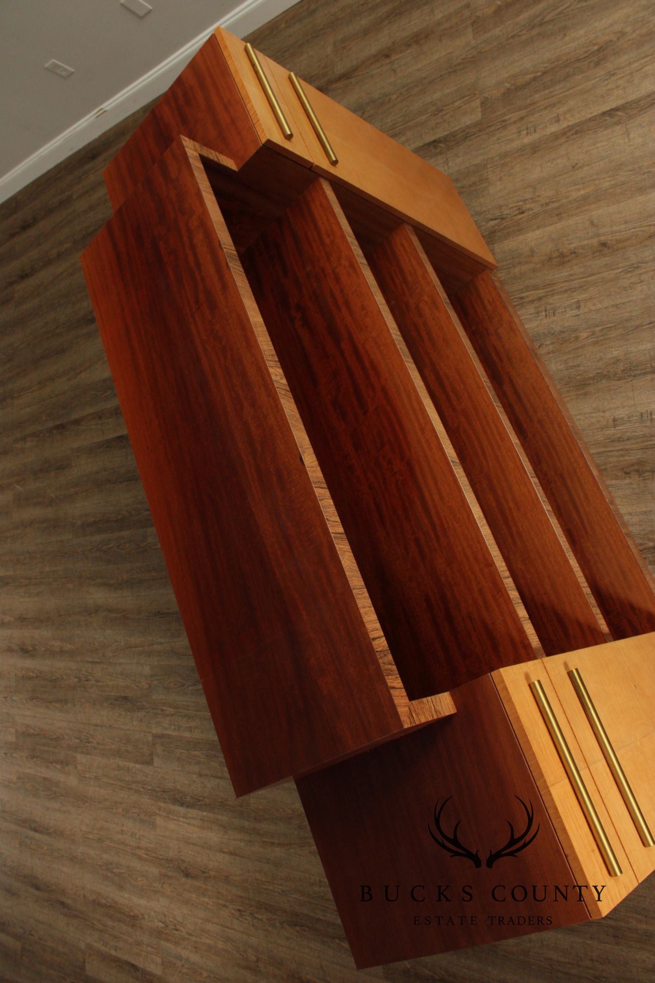 Van Etten Art Deco Style Figured Maple And Mahogany Bookcase