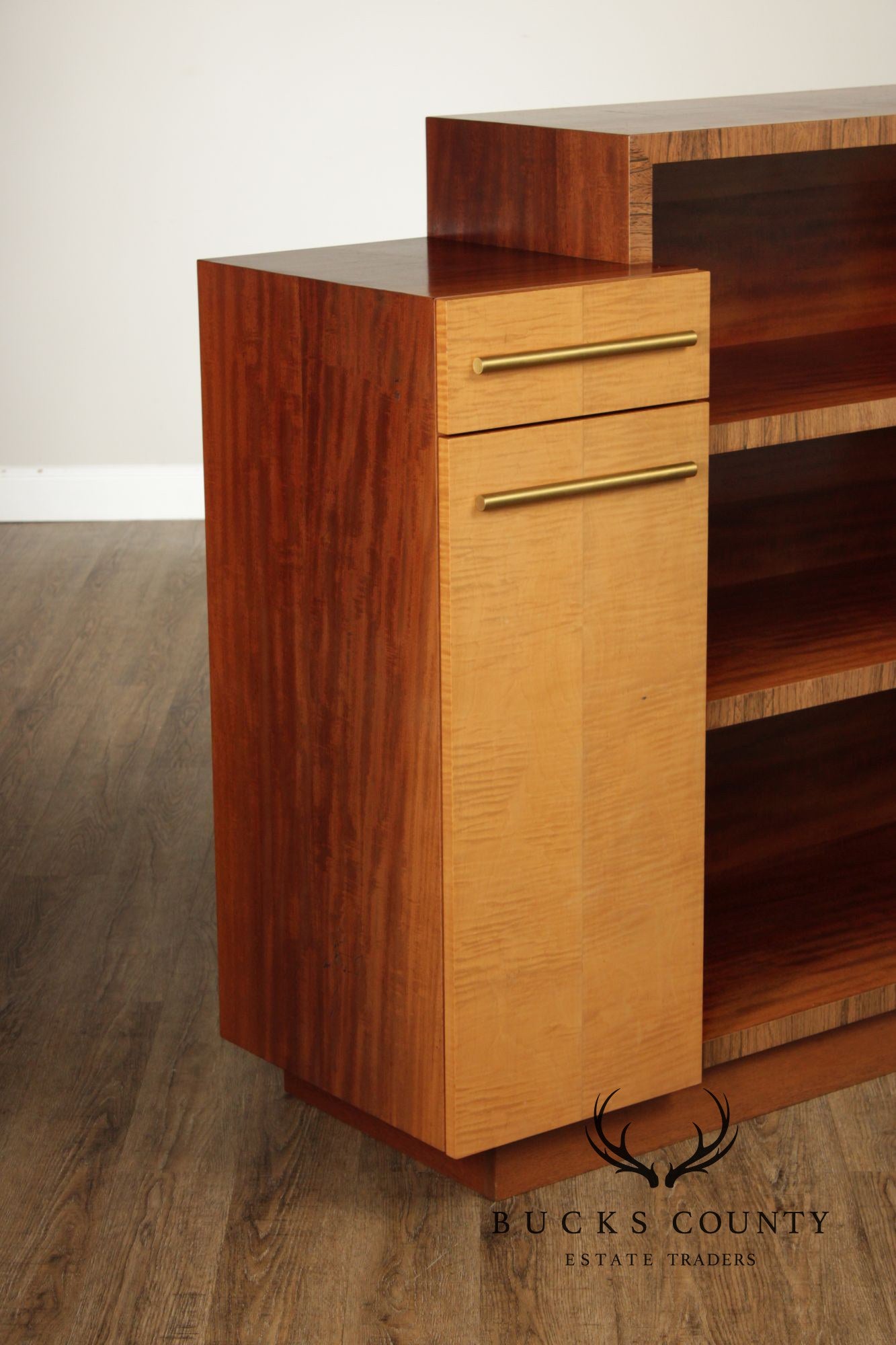 Van Etten Art Deco Style Figured Maple And Mahogany Bookcase