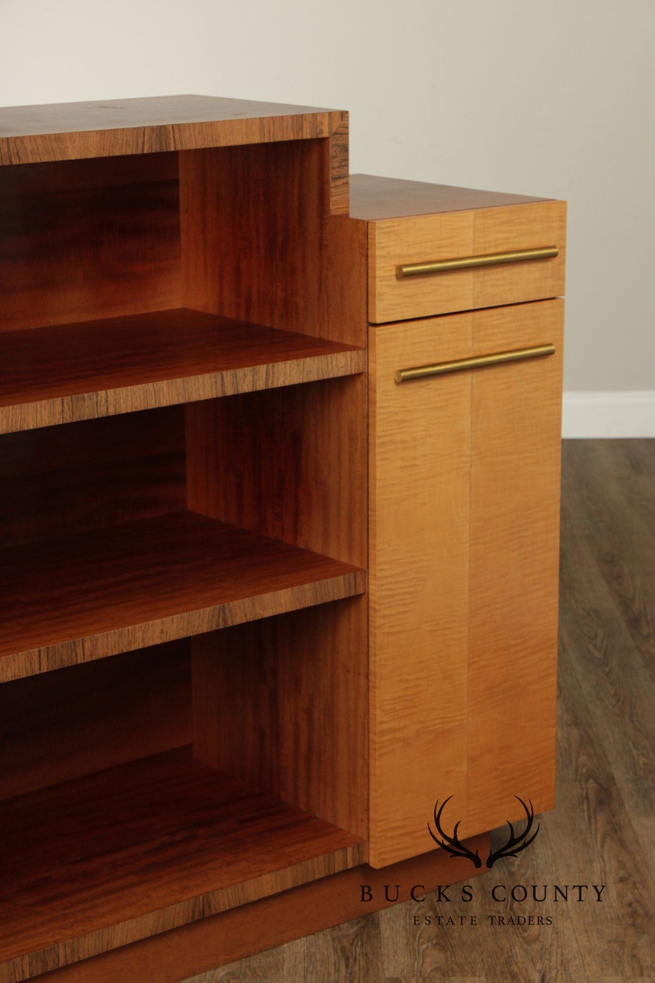 Van Etten Art Deco Style Figured Maple And Mahogany Bookcase