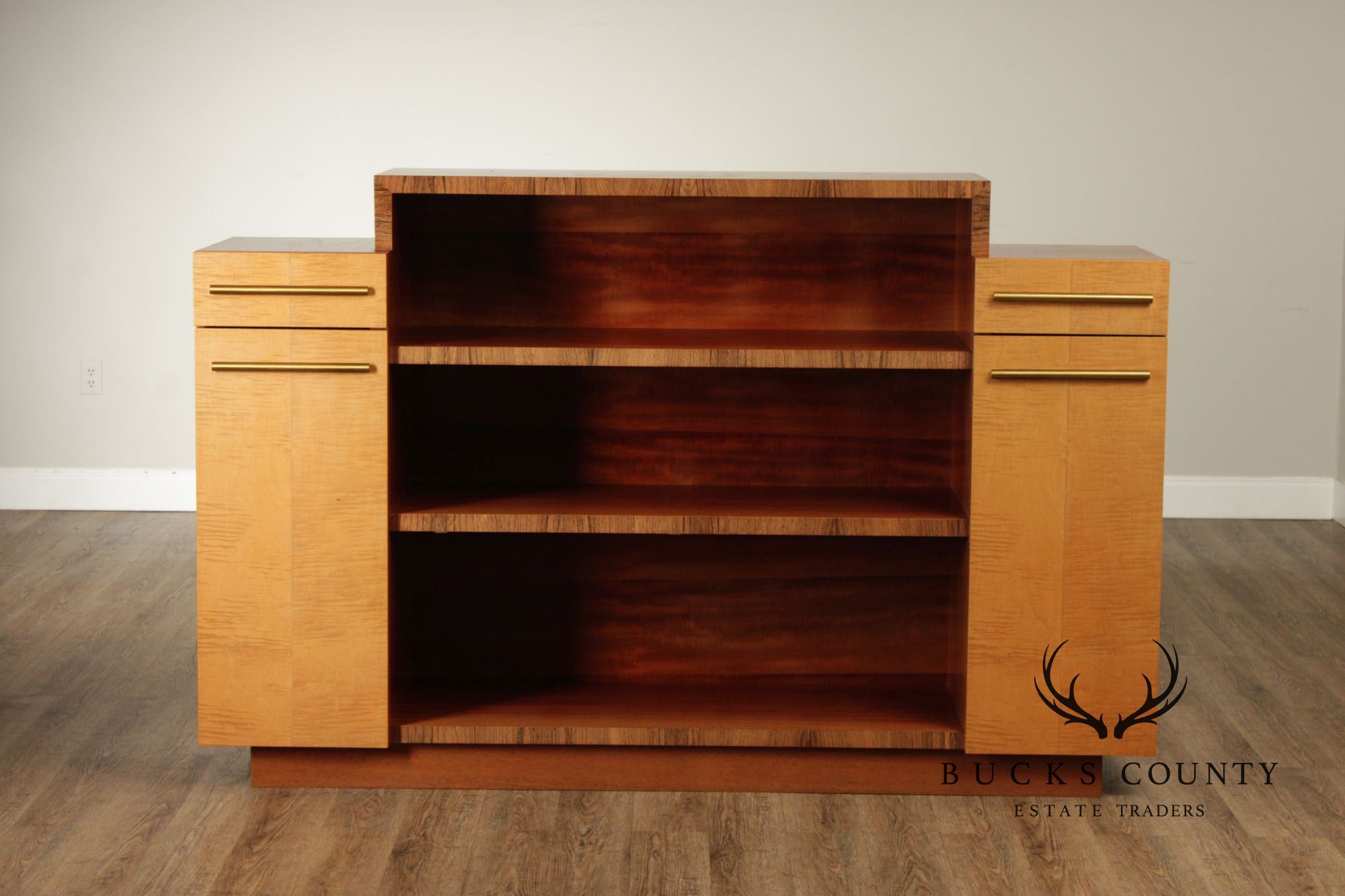 Van Etten Art Deco Style Figured Maple And Mahogany Bookcase