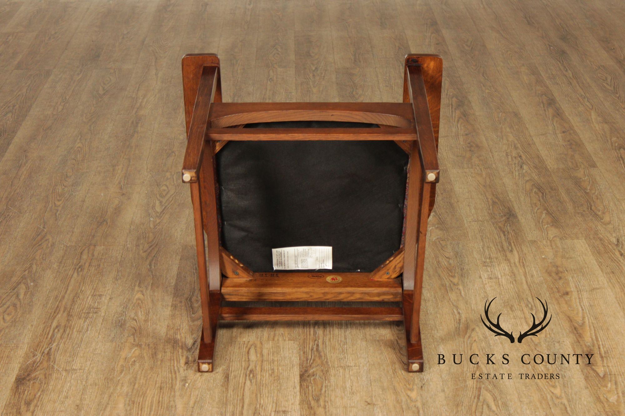 Stickley Mission Collection Pair of Harvey Ellis Inlaid Oak Dining Armchairs