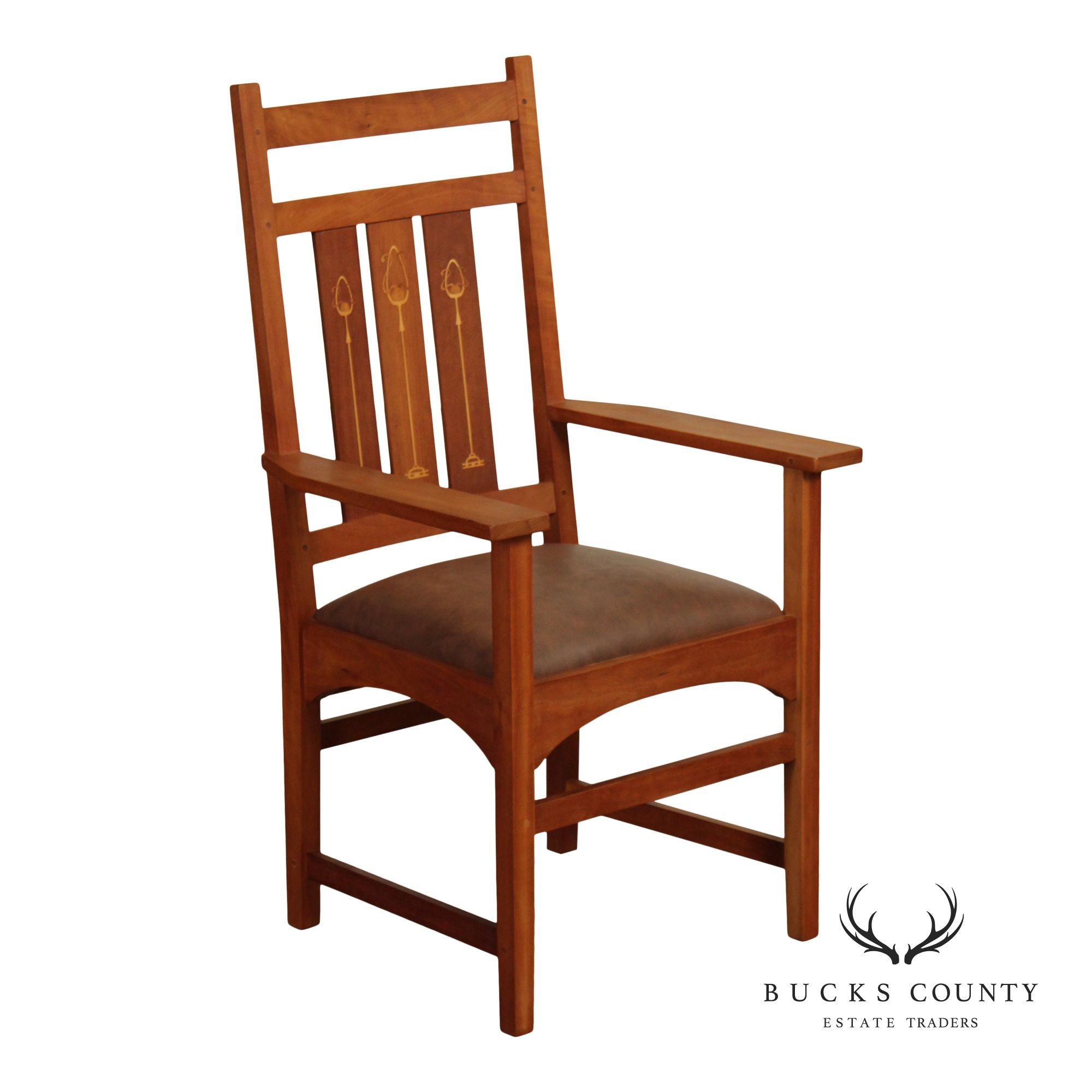 Stickley Mission Collection Harvey Ellis Inlaid Cherry Armchair