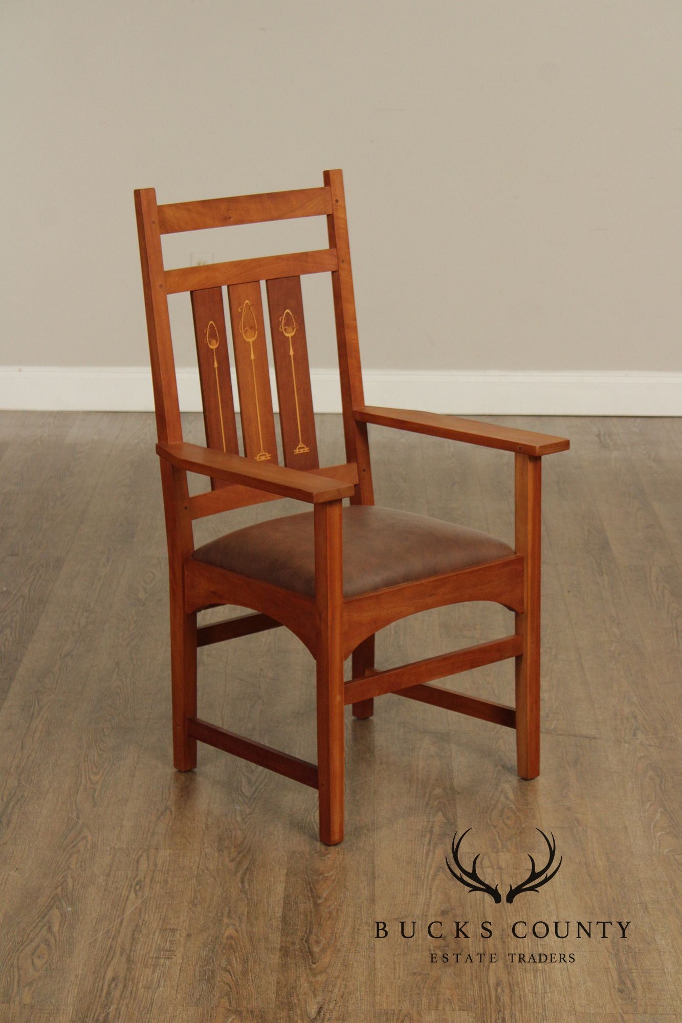 Stickley Mission Collection Harvey Ellis Inlaid Cherry Armchair
