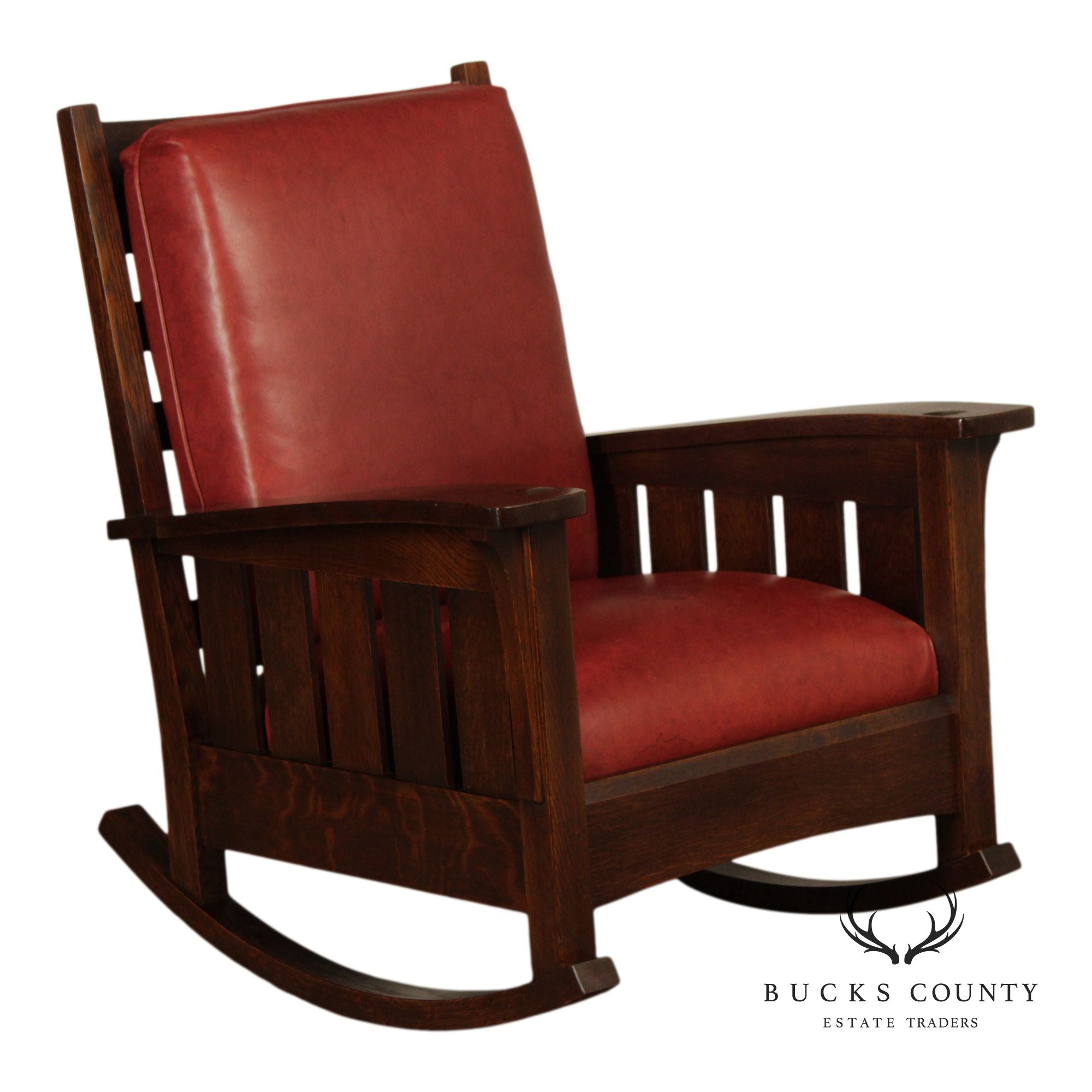 Stickley Mission Collection Oak And Leather Rocking Chair