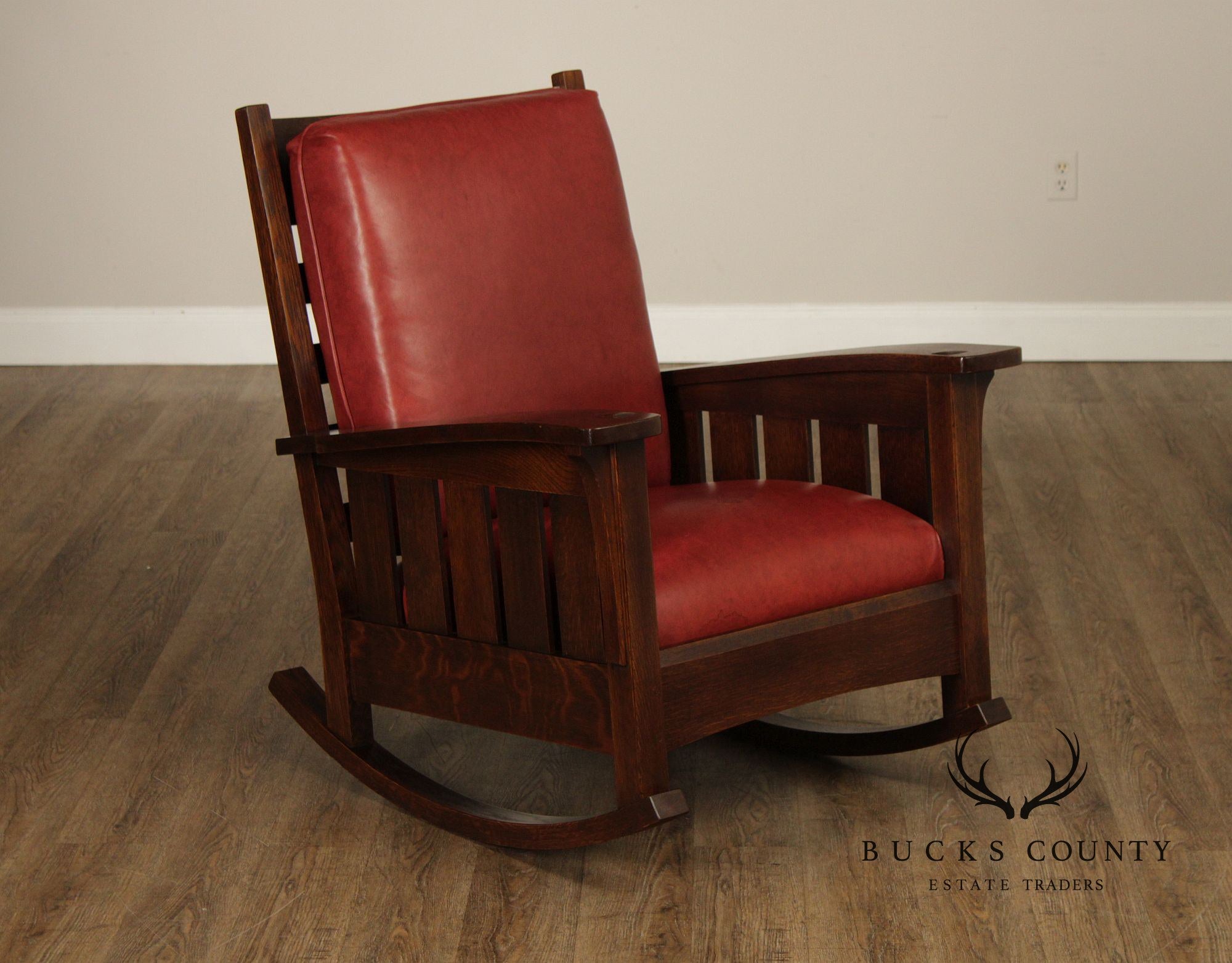 Stickley Mission Collection Oak And Leather Rocking Chair