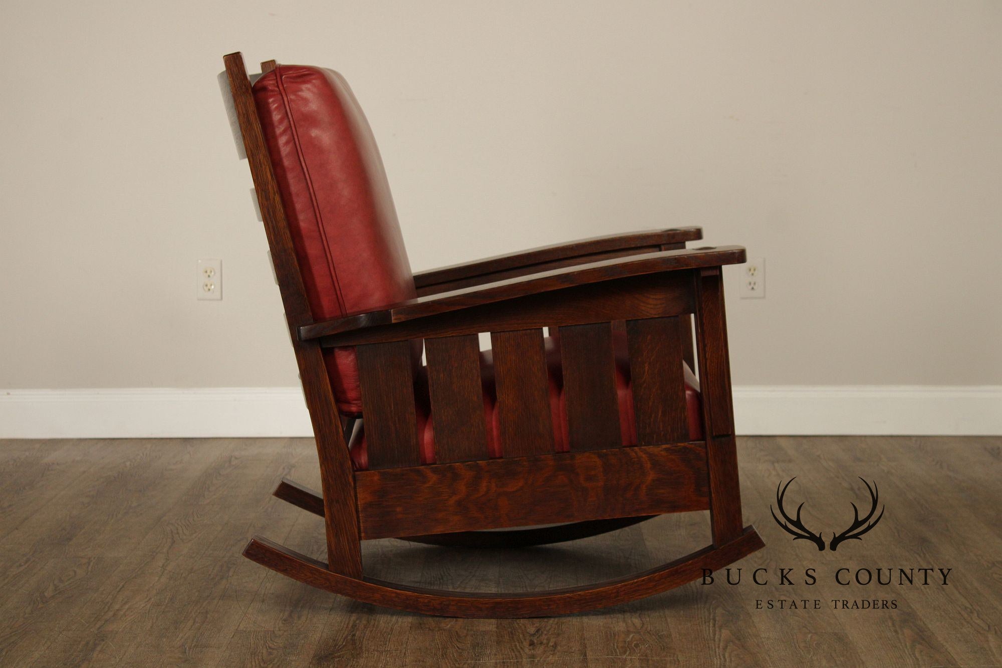 Stickley Mission Collection Oak And Leather Rocking Chair