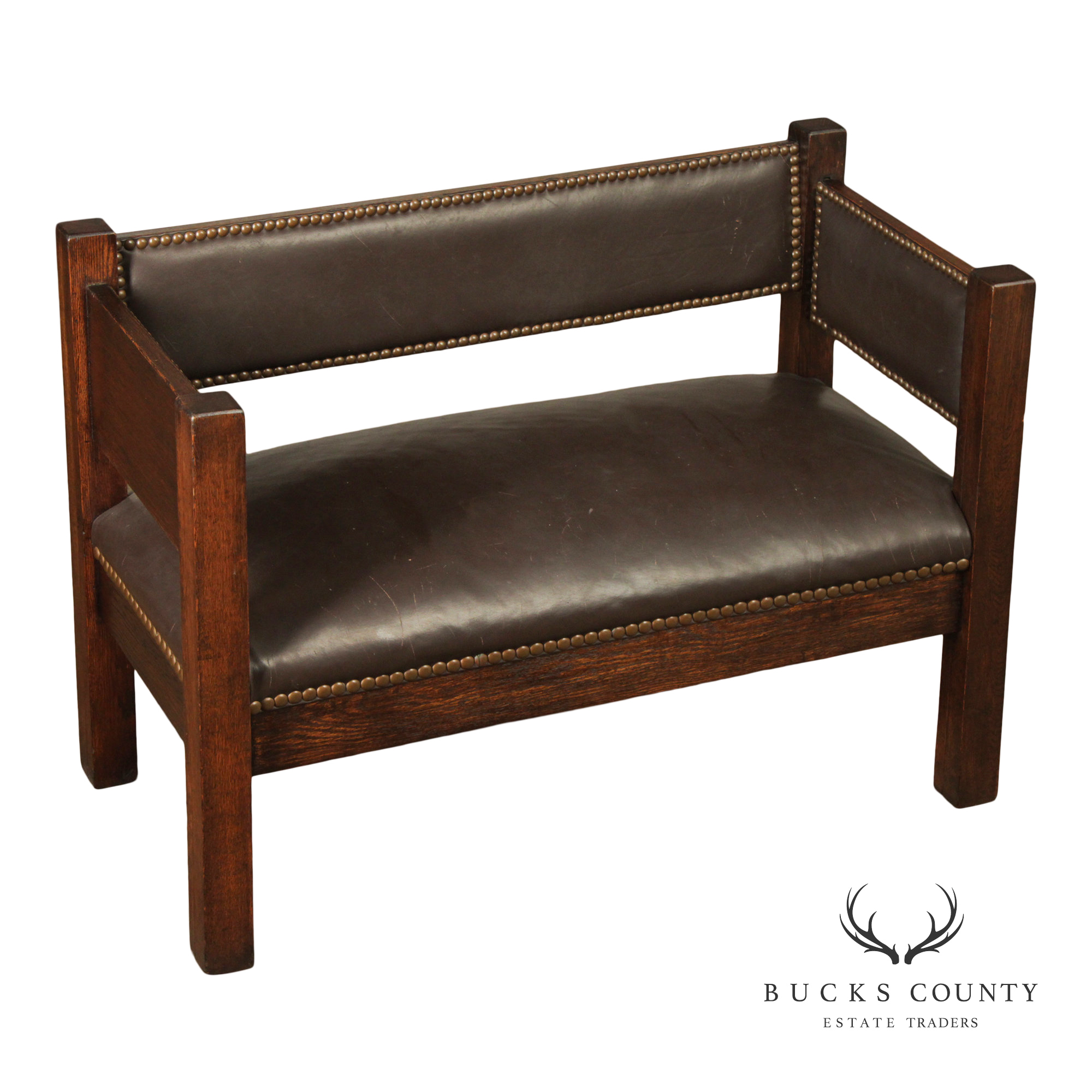 Antique Mission Arts And Crafts Oak Even Arm Settle Bench