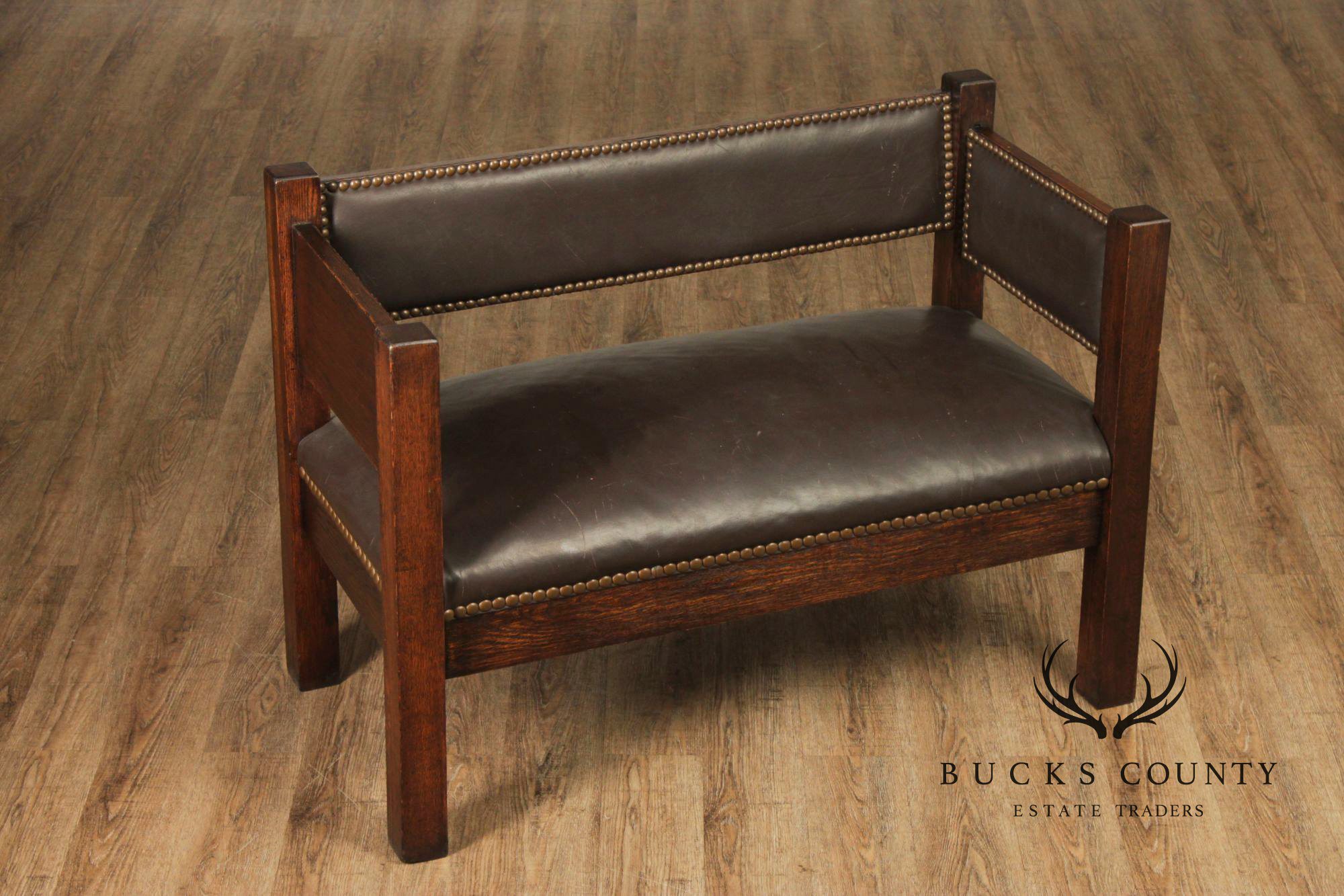 Antique Mission Arts And Crafts Oak Even Arm Settle Bench