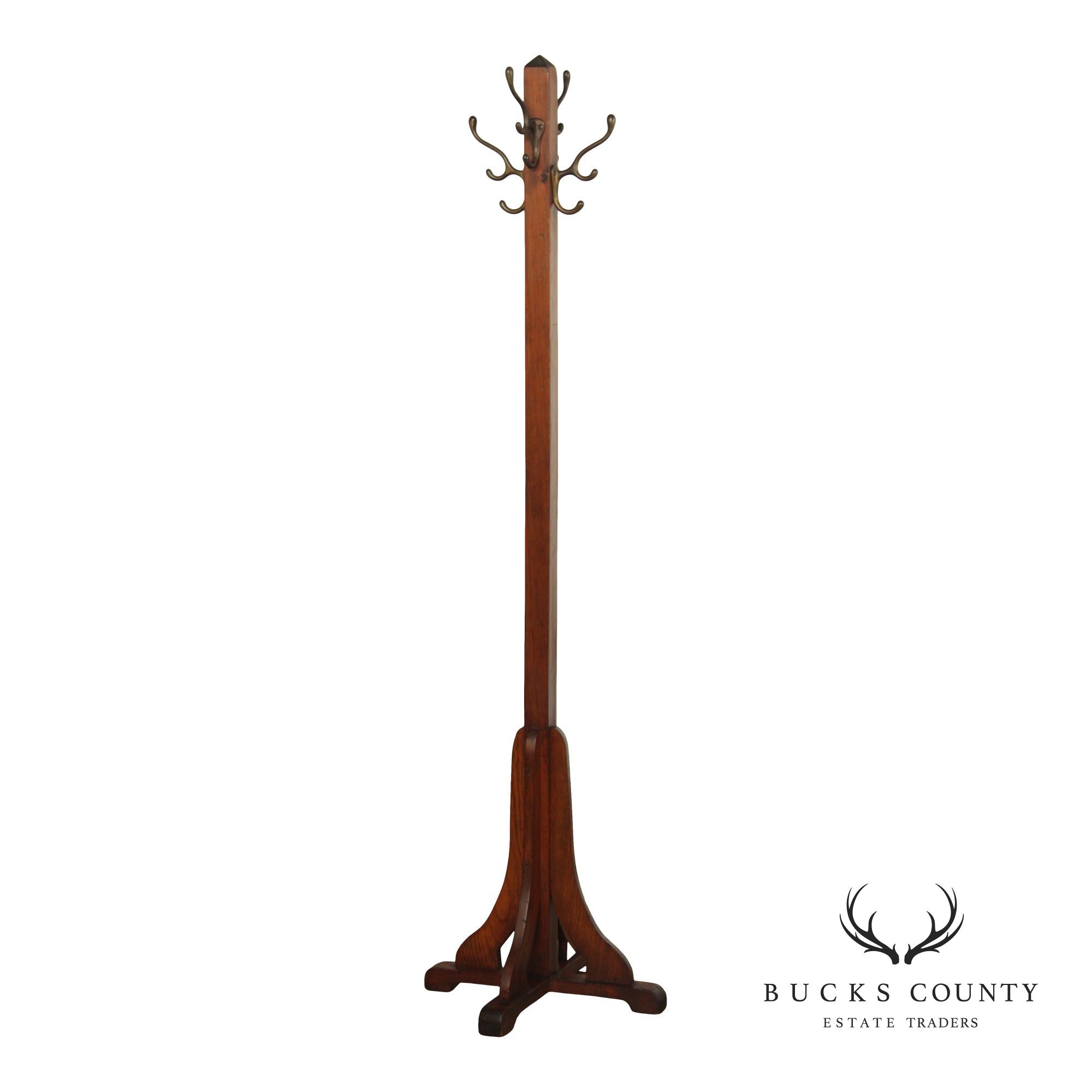 Antique Arts And Crafts Oak Coat Rack