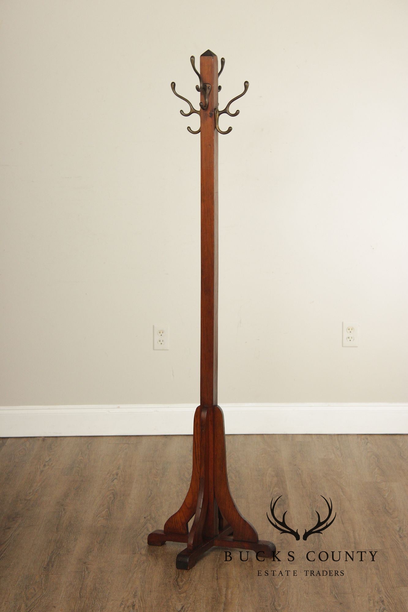 Antique Arts And Crafts Oak Coat Rack