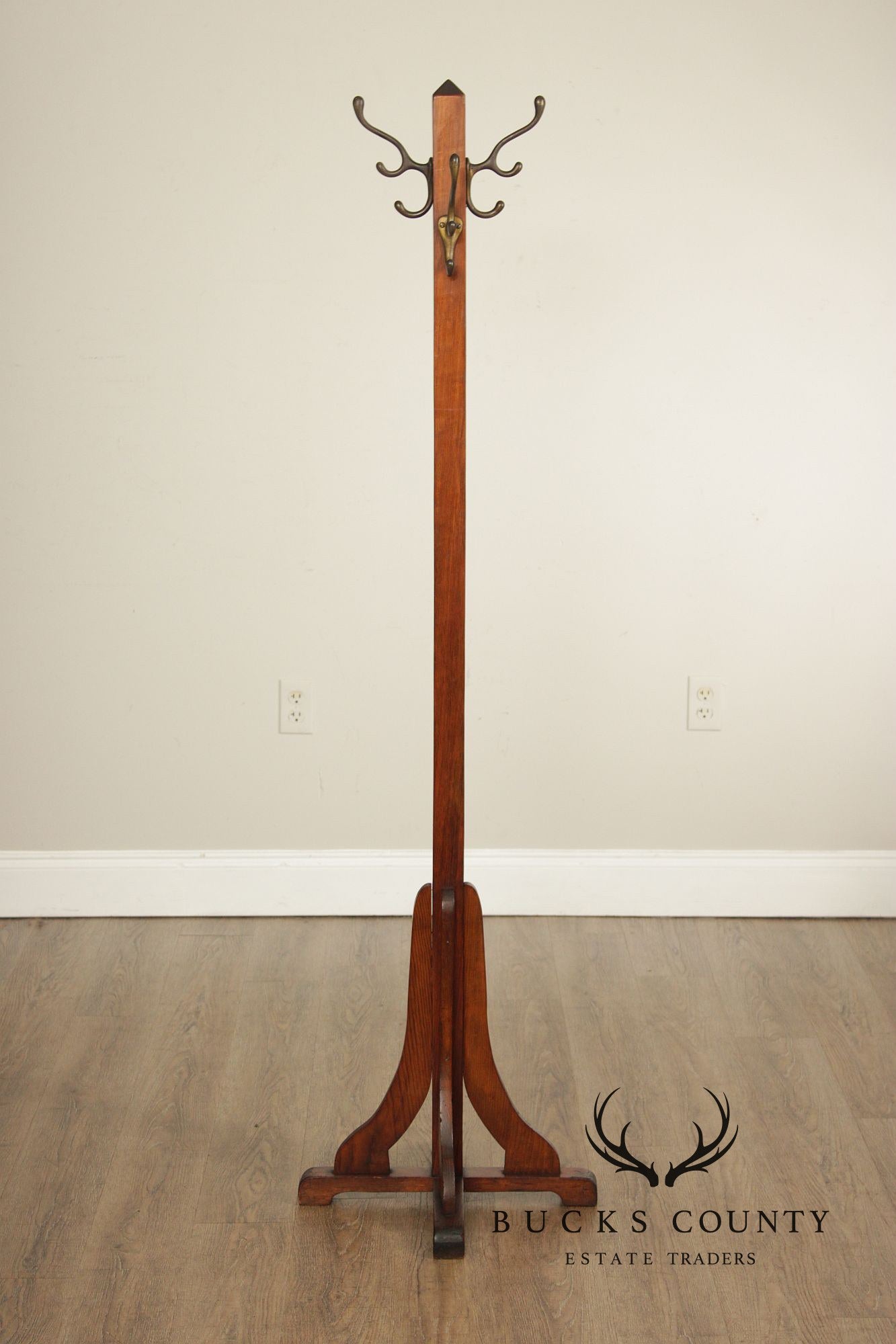 Antique Arts And Crafts Oak Coat Rack