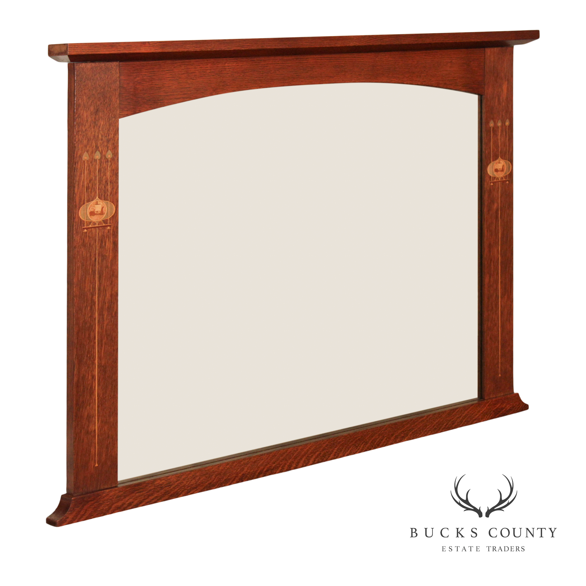 Stickley Mission Collection Harvey Ellis Oak Wall Mirror with Inlay