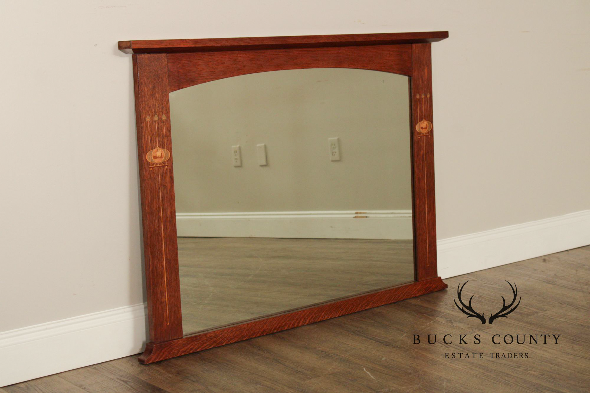 Stickley Mission Collection Harvey Ellis Oak Wall Mirror with Inlay
