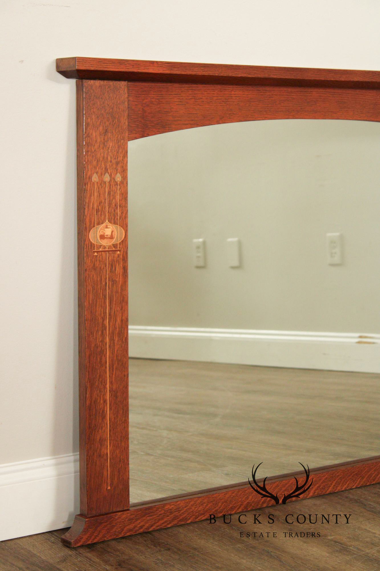 Stickley Mission Collection Harvey Ellis Oak Wall Mirror with Inlay
