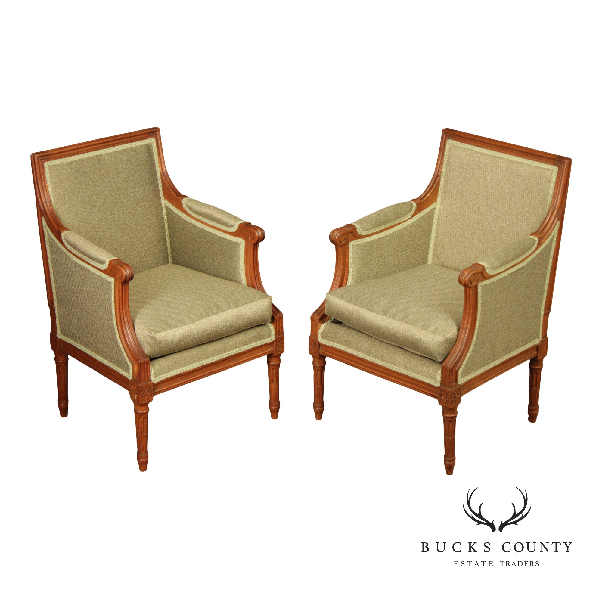 Antique French Louis XVI Style Pair of Child's Bergere Armchairs