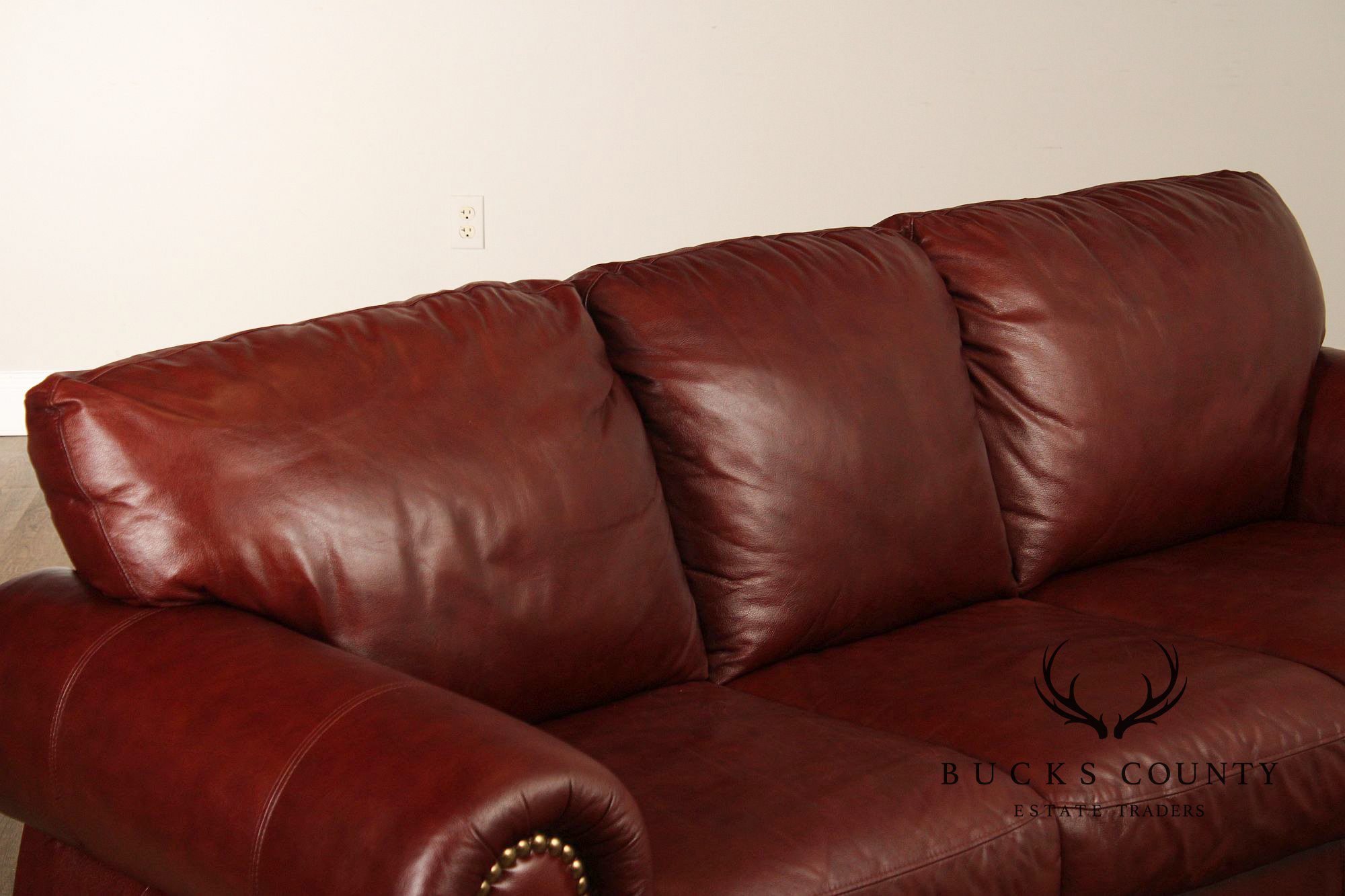 Traditional Leather Rolled Arm Nailhead Trim Sofa