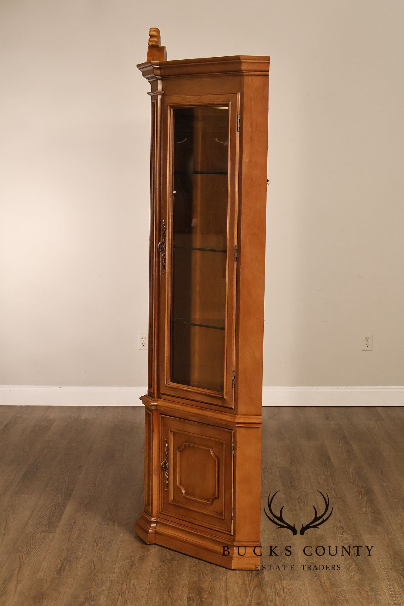 Century Furniture French Provincial Style Fruitwood Lighted China Cabinet