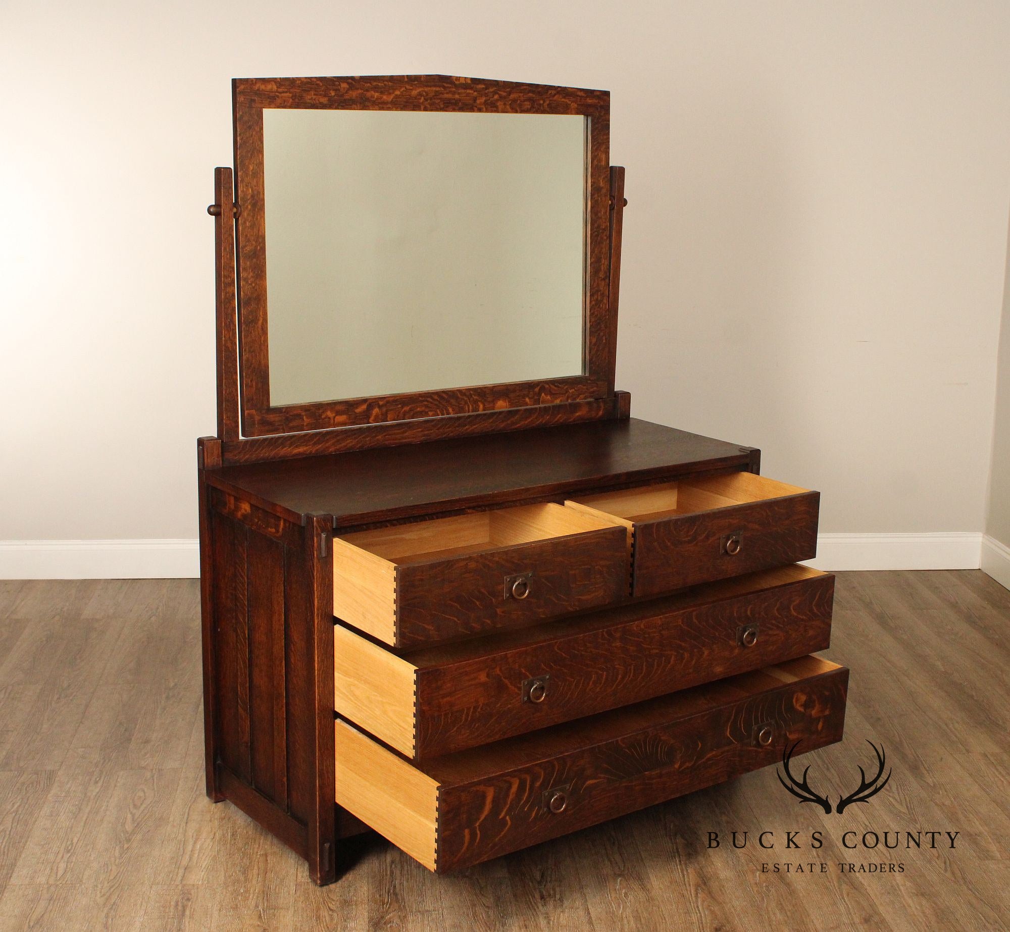 Warren Hile Studios Mission Style Oak Dresser with Mirror