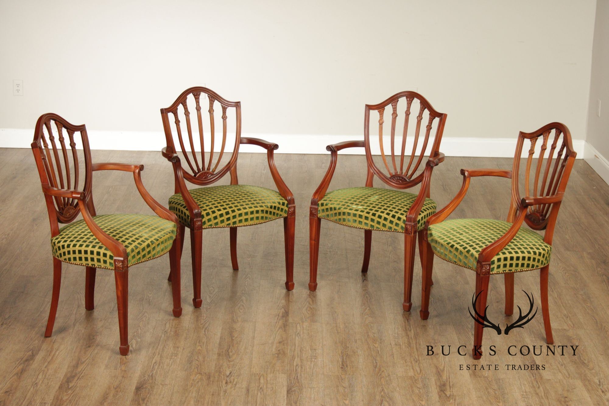 Hepplewhite Style Set of Four Mahogany Shield Back Armchairs