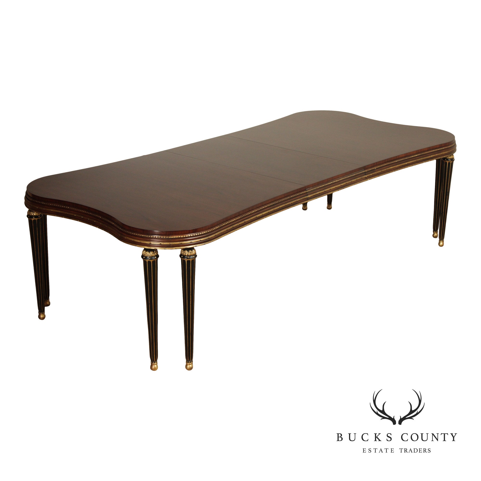 EJ Victor Mahogany And Gilt Dining Table With One Leaf