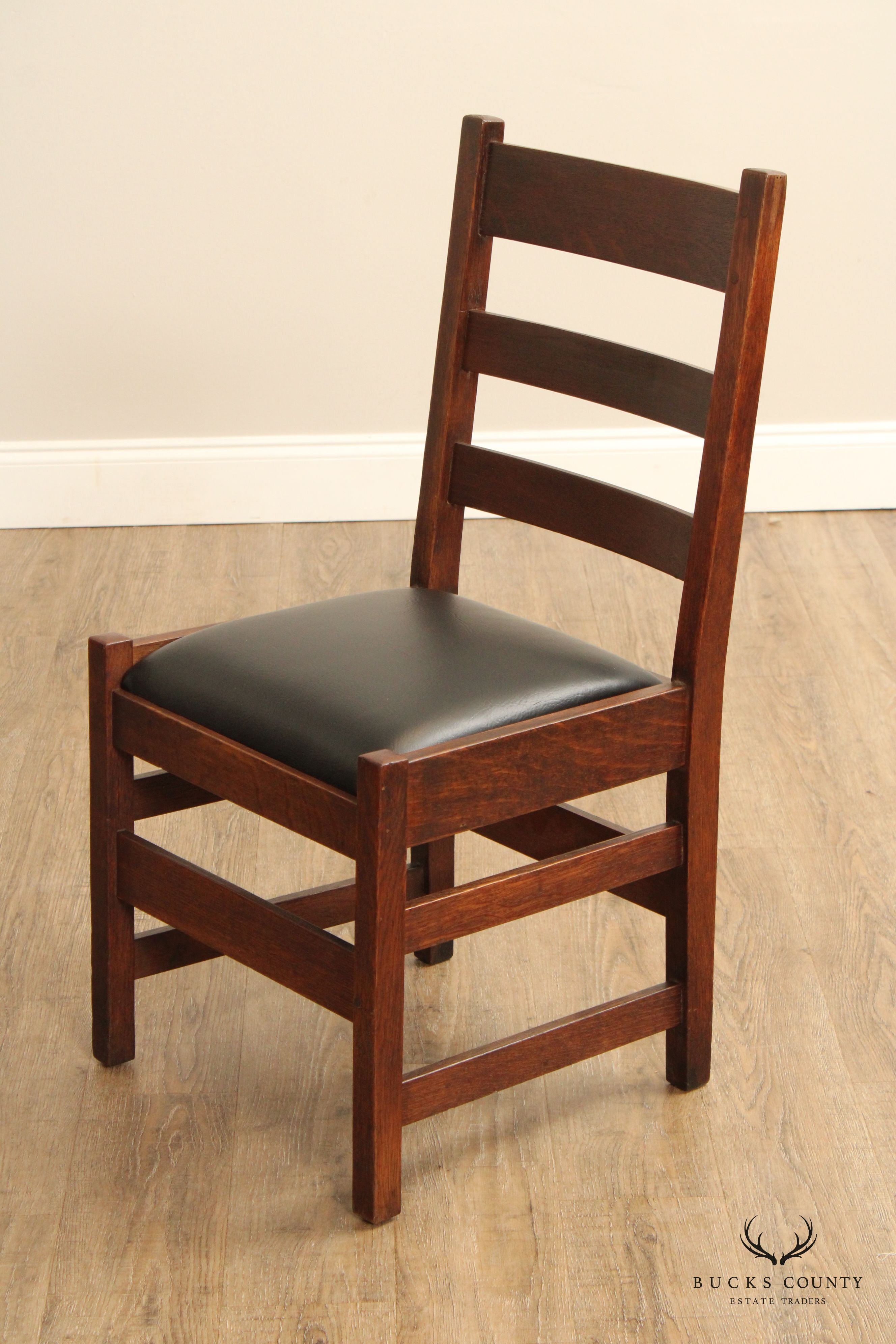 Mission Style Assembled Set of Seven Oak Ladder Back Dining Chairs