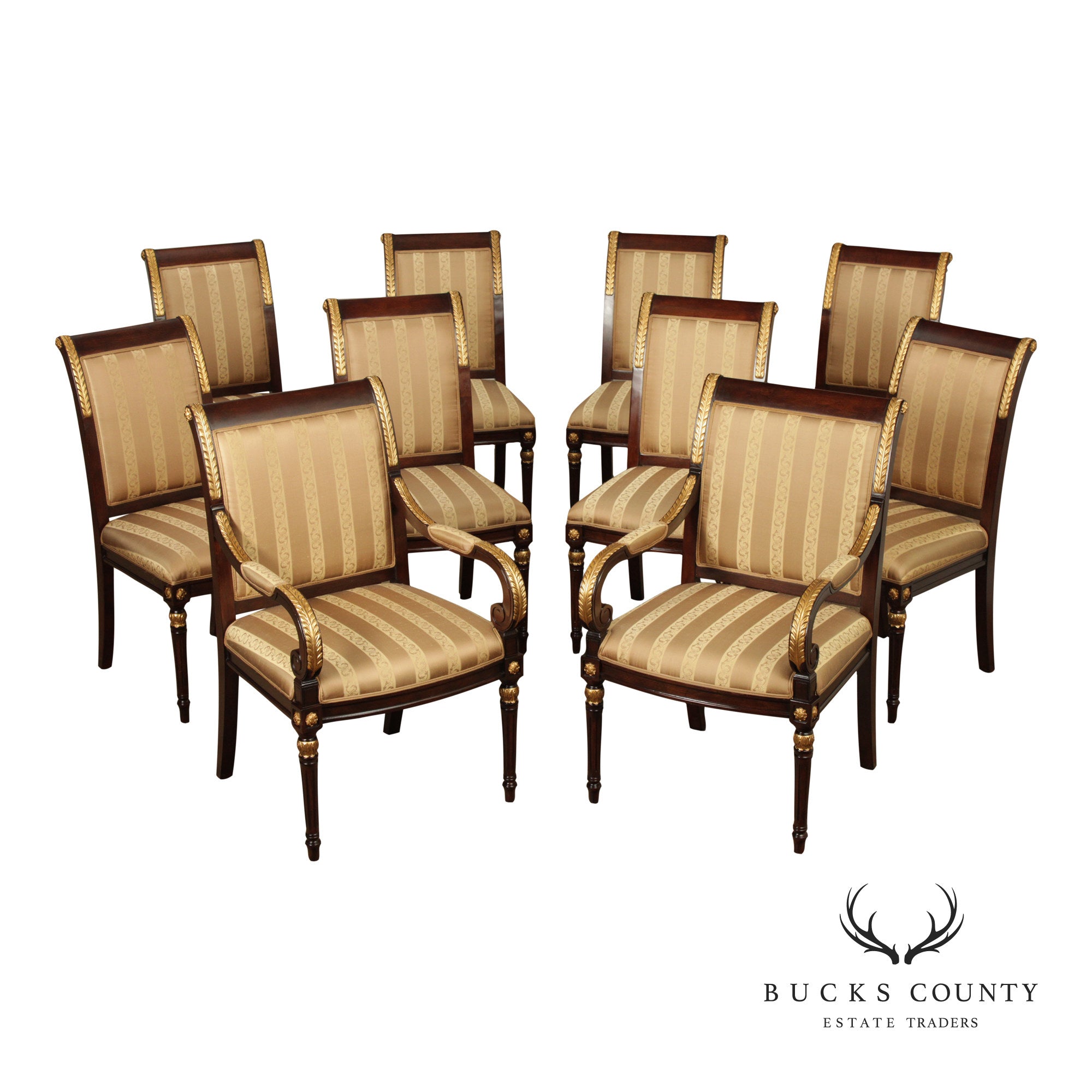 Neoclassical Louis XVI Style Set Of Ten Partial Gilt Mahogany Dining Chairs