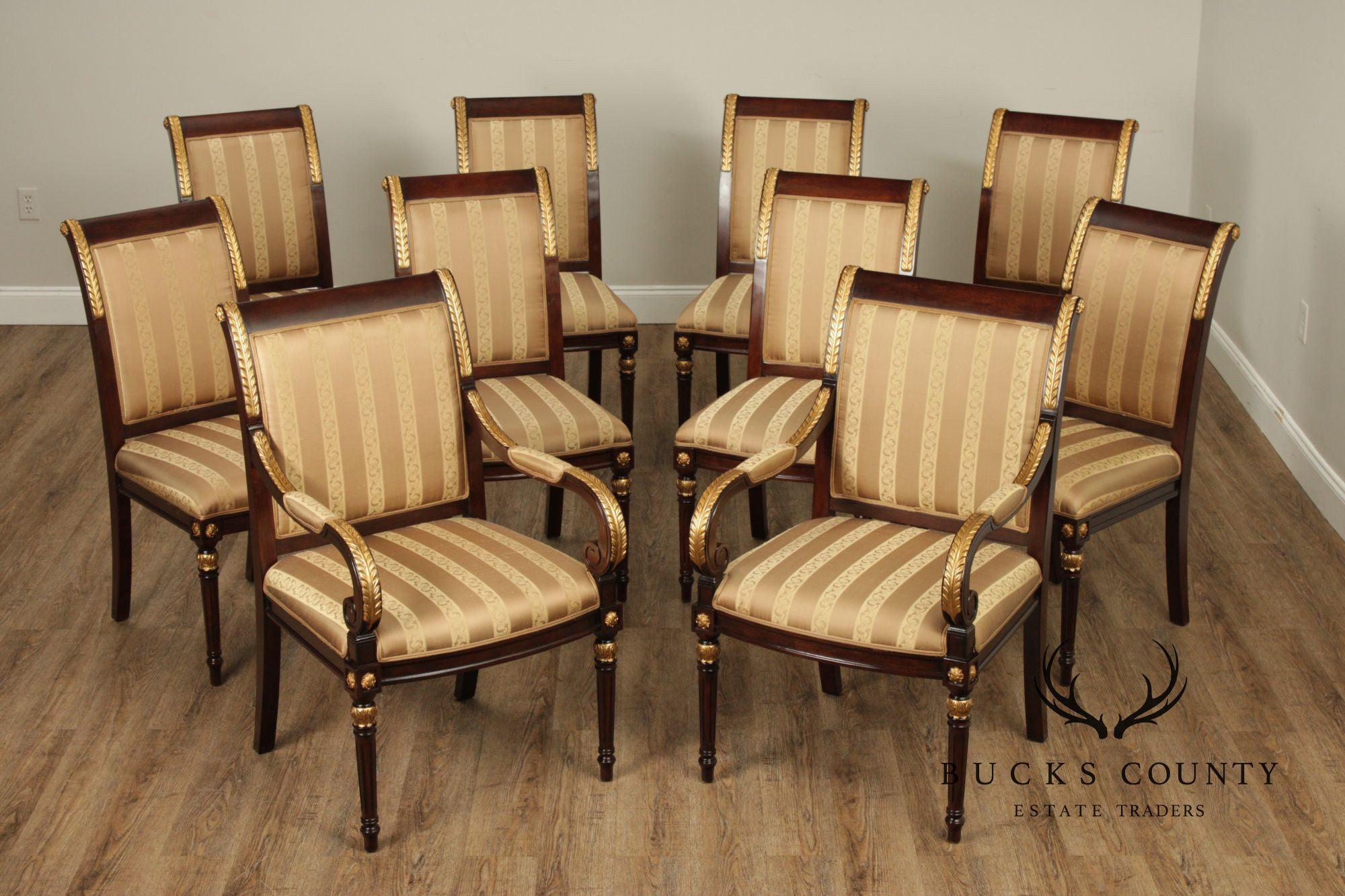Neoclassical Louis XVI Style Set Of Ten Partial Gilt Mahogany Dining Chairs