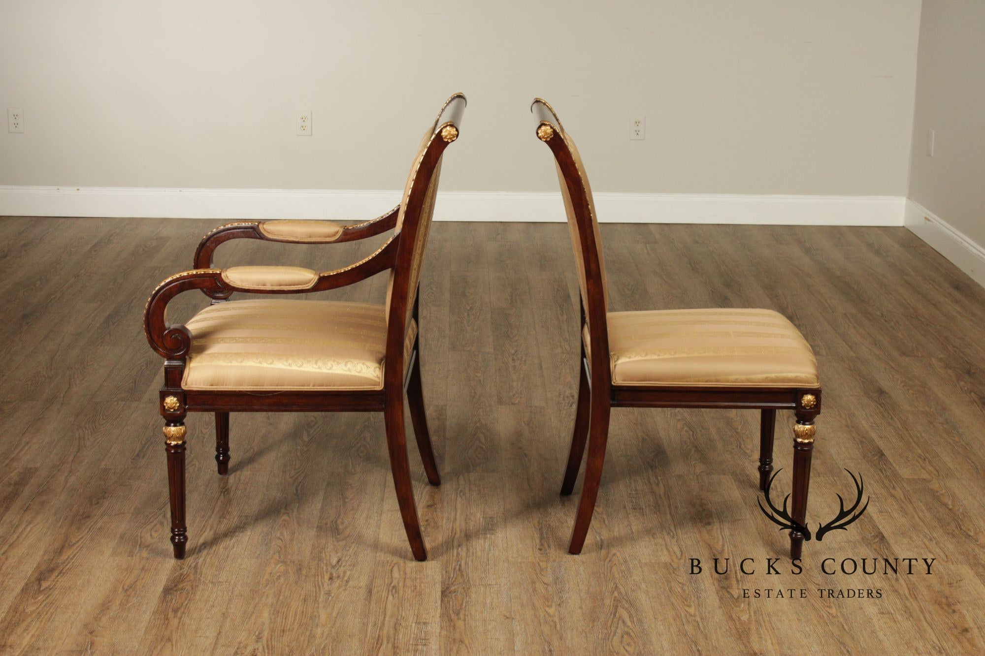 Neoclassical Louis XVI Style Set Of Ten Partial Gilt Mahogany Dining Chairs
