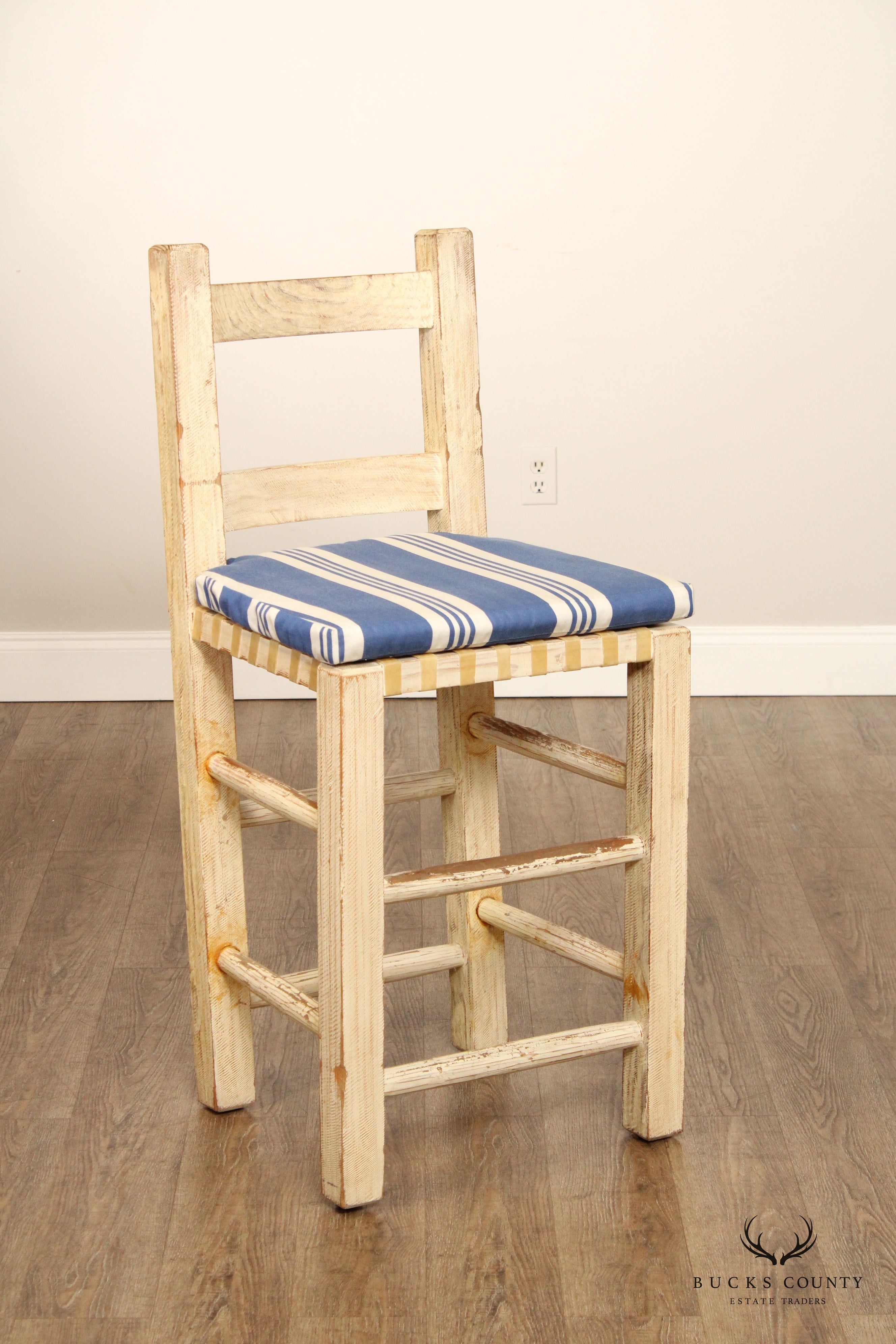 Farmhouse Style Set of Three Distress Painted Bar Stools