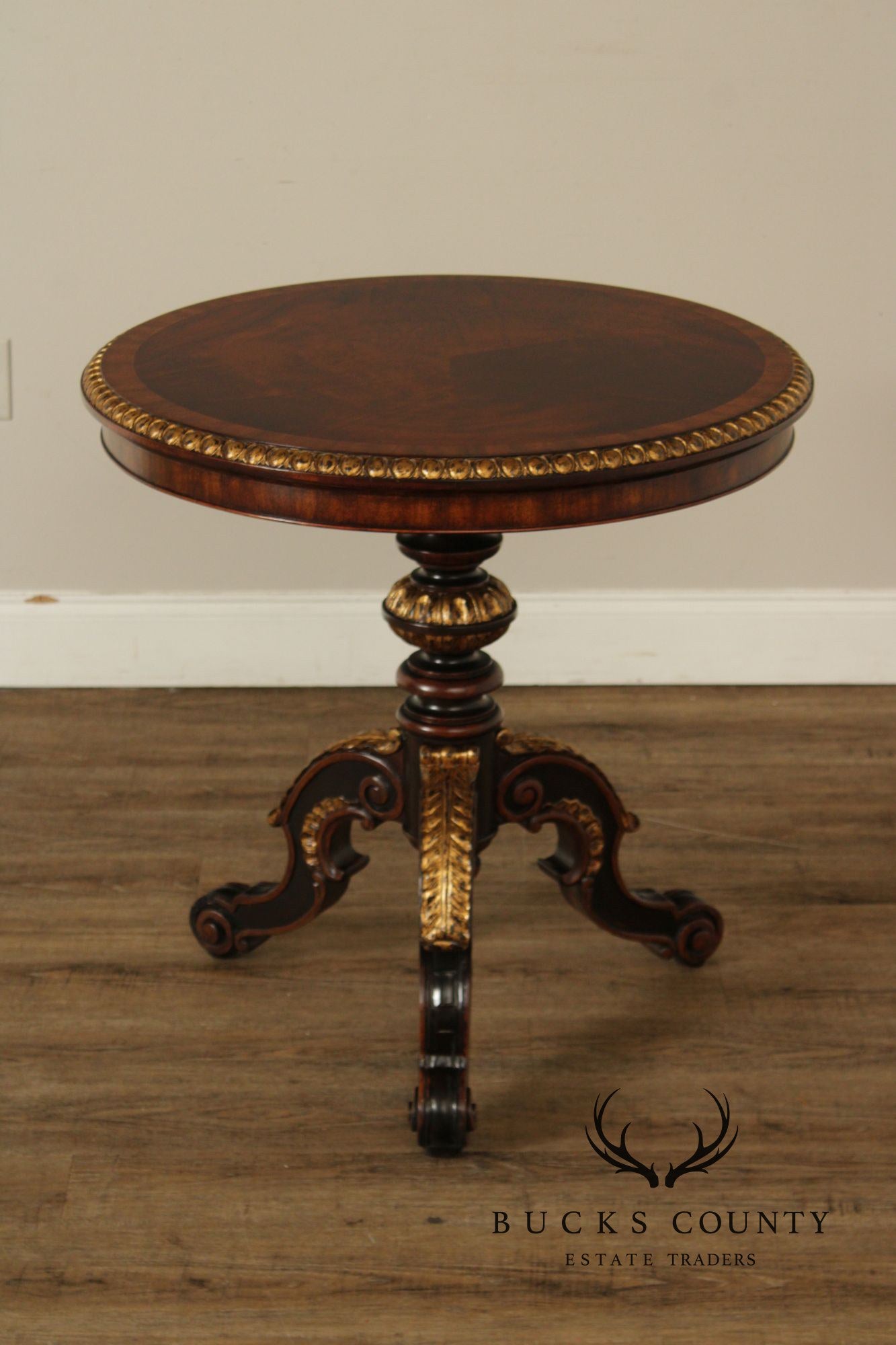 Maitland Smith Mahogany & Gilt Classical Style Round Pedestal Table