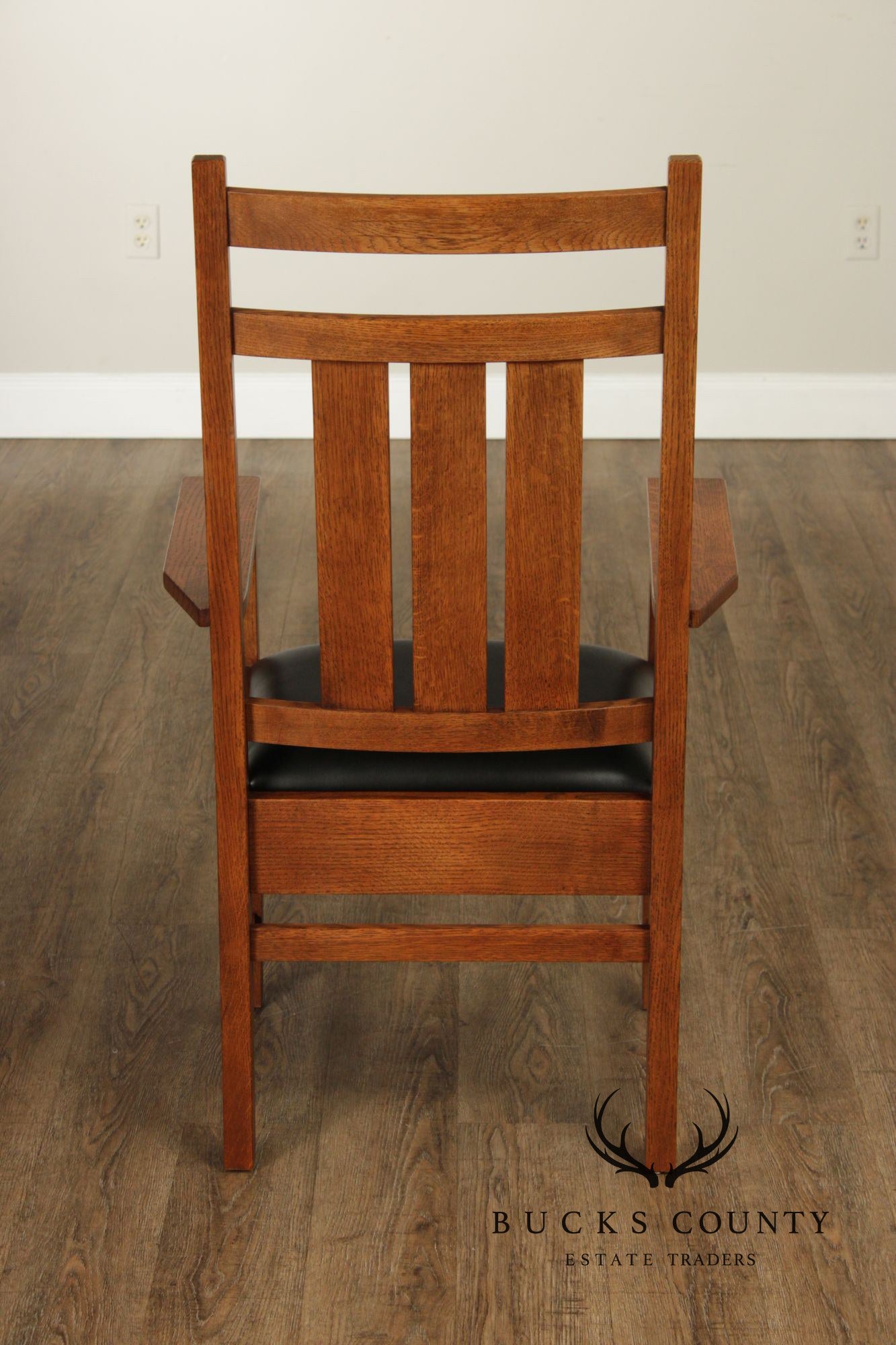 Stickley Mission Collection Set of Six Harvey Ellis Inlaid Oak Dining Chairs
