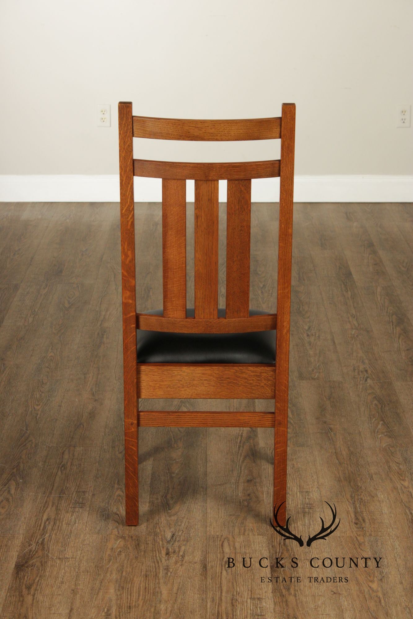 Stickley Mission Collection Set of Six Harvey Ellis Inlaid Oak Dining Chairs
