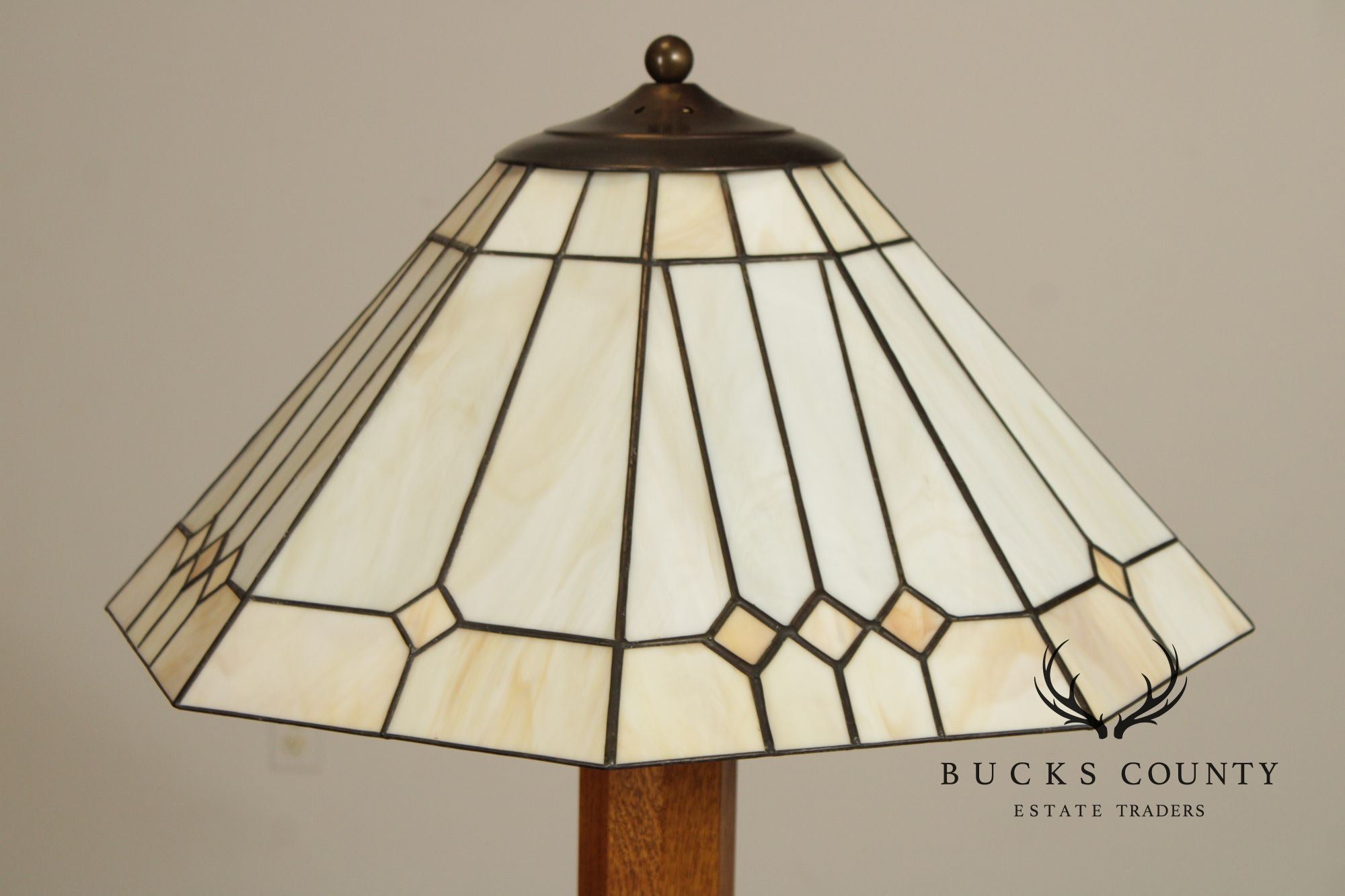 Stickley Mission Collection Oak and Leaded Glass Floor Lamp