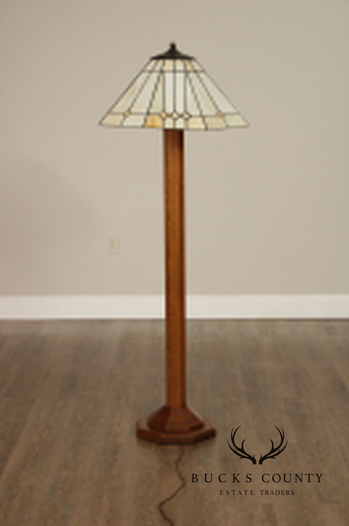 Stickley Mission Collection Oak and Leaded Glass Floor Lamp