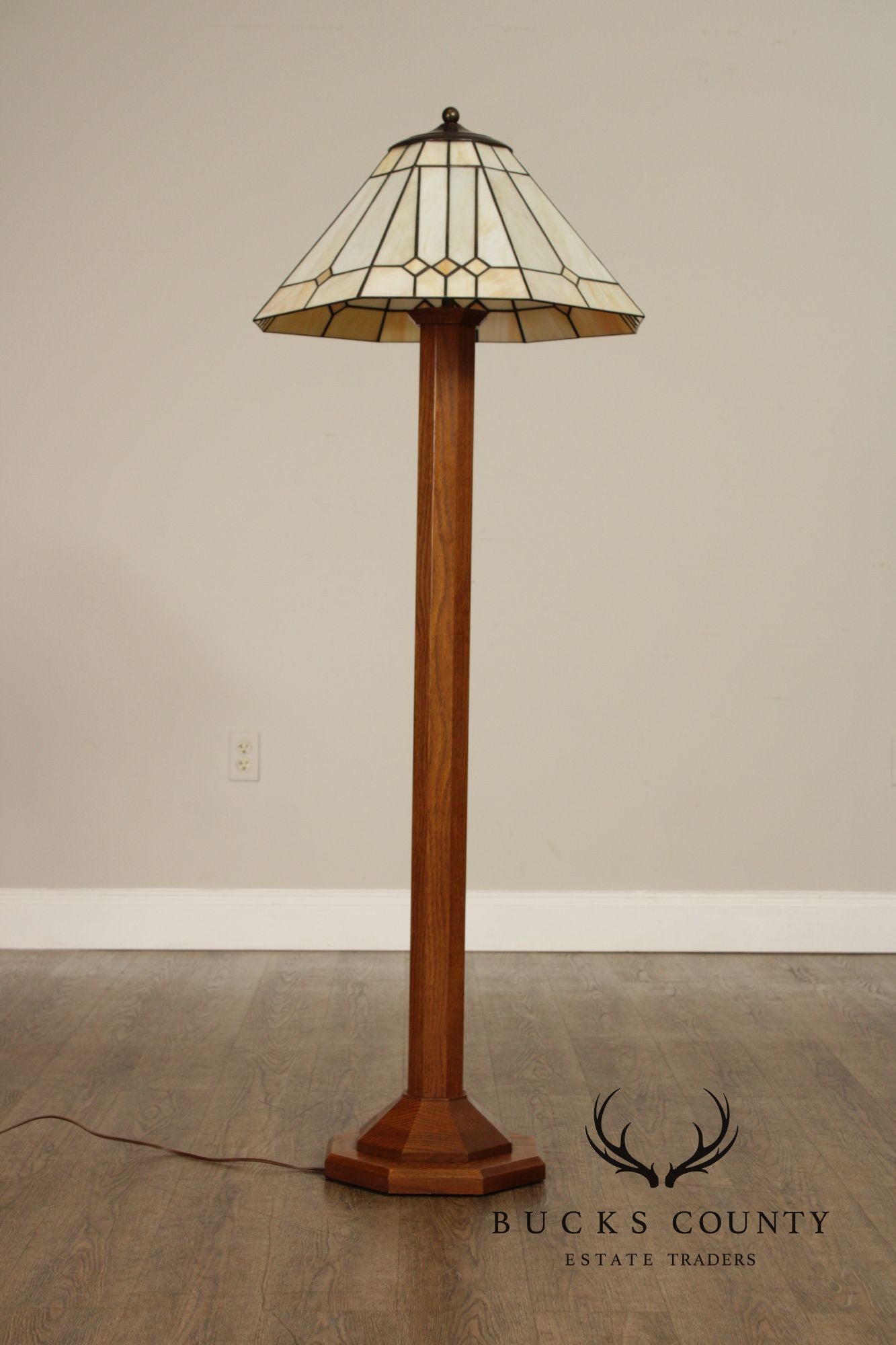 Stickley Mission Collection Oak and Leaded Glass Floor Lamp