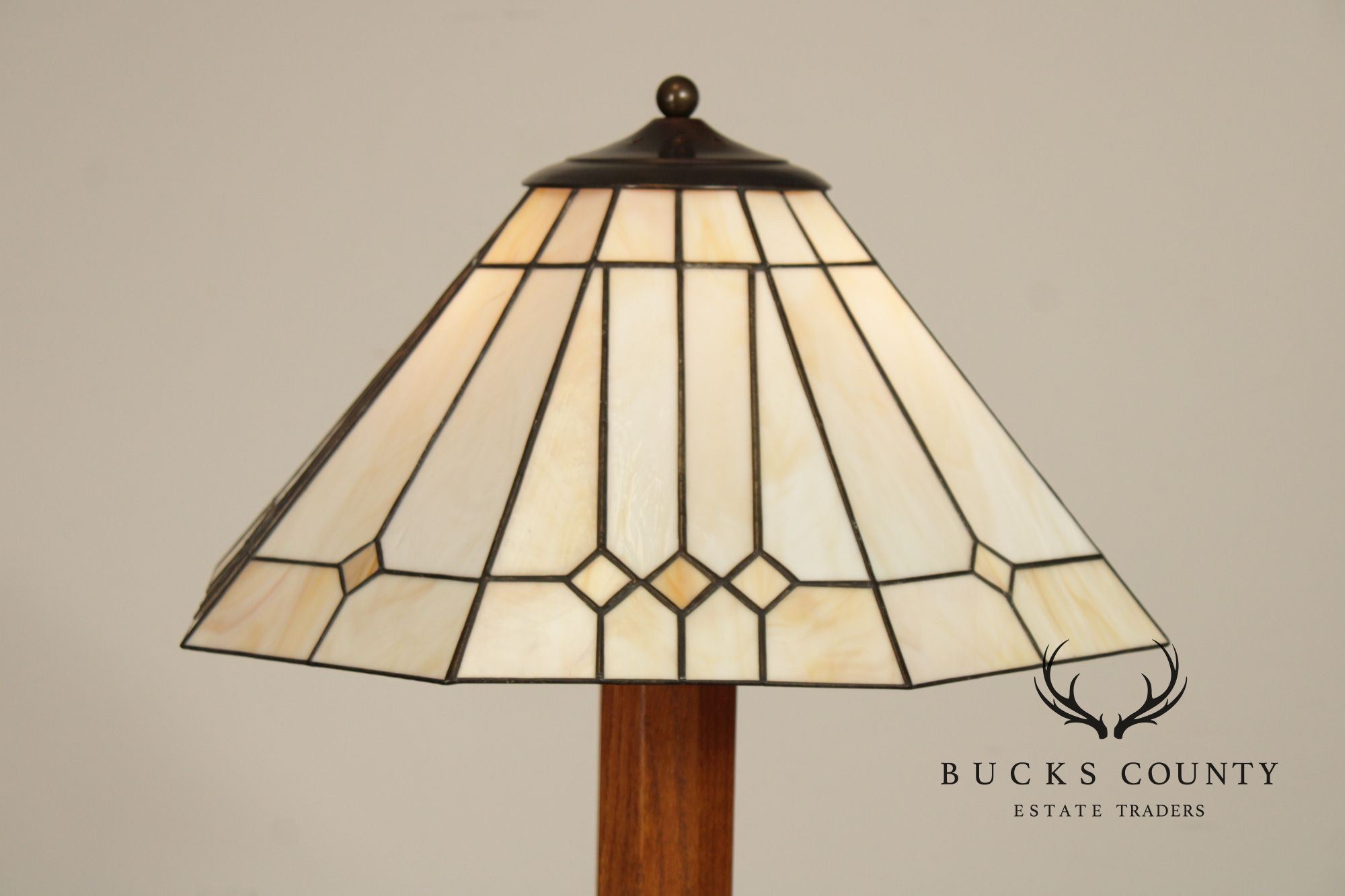 Stickley Mission Collection Oak and Leaded Glass Floor Lamp