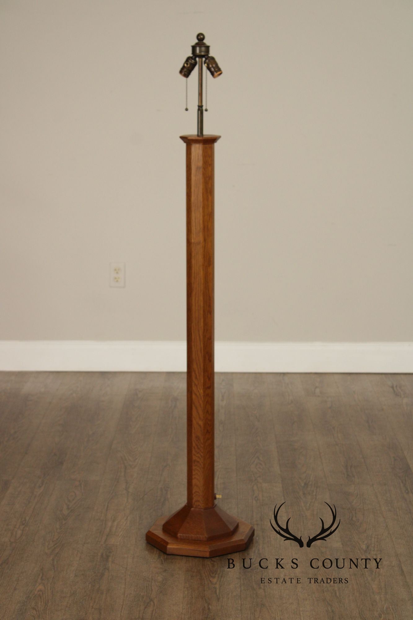 Stickley Mission Collection Oak and Leaded Glass Floor Lamp