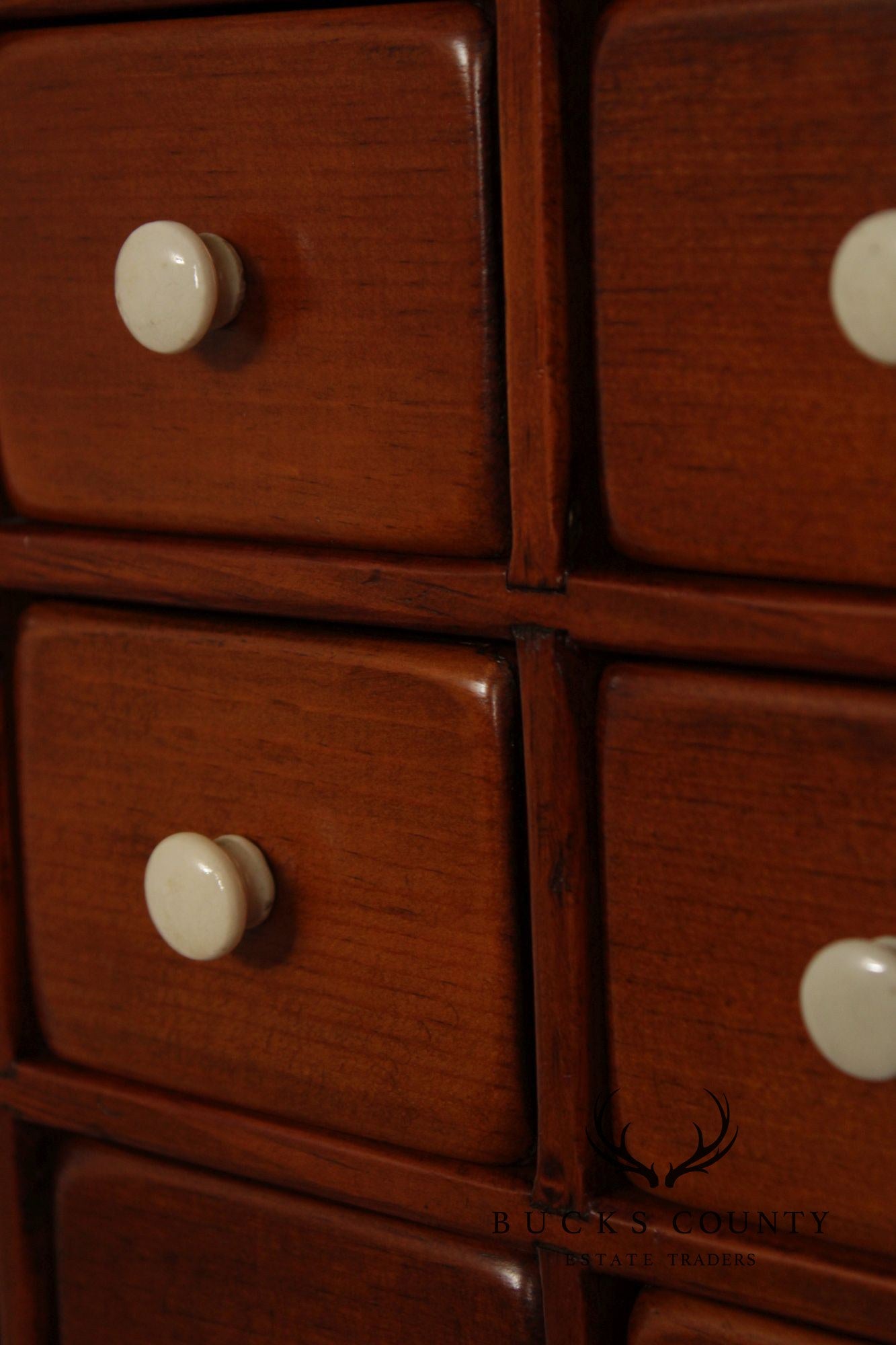 Country Pine Hanging Spice Cabinet With Drawers And White Knobs