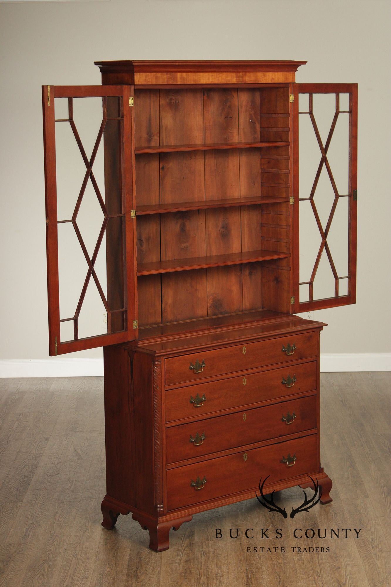 Antique American Chippendale Period Cherry Bookcase