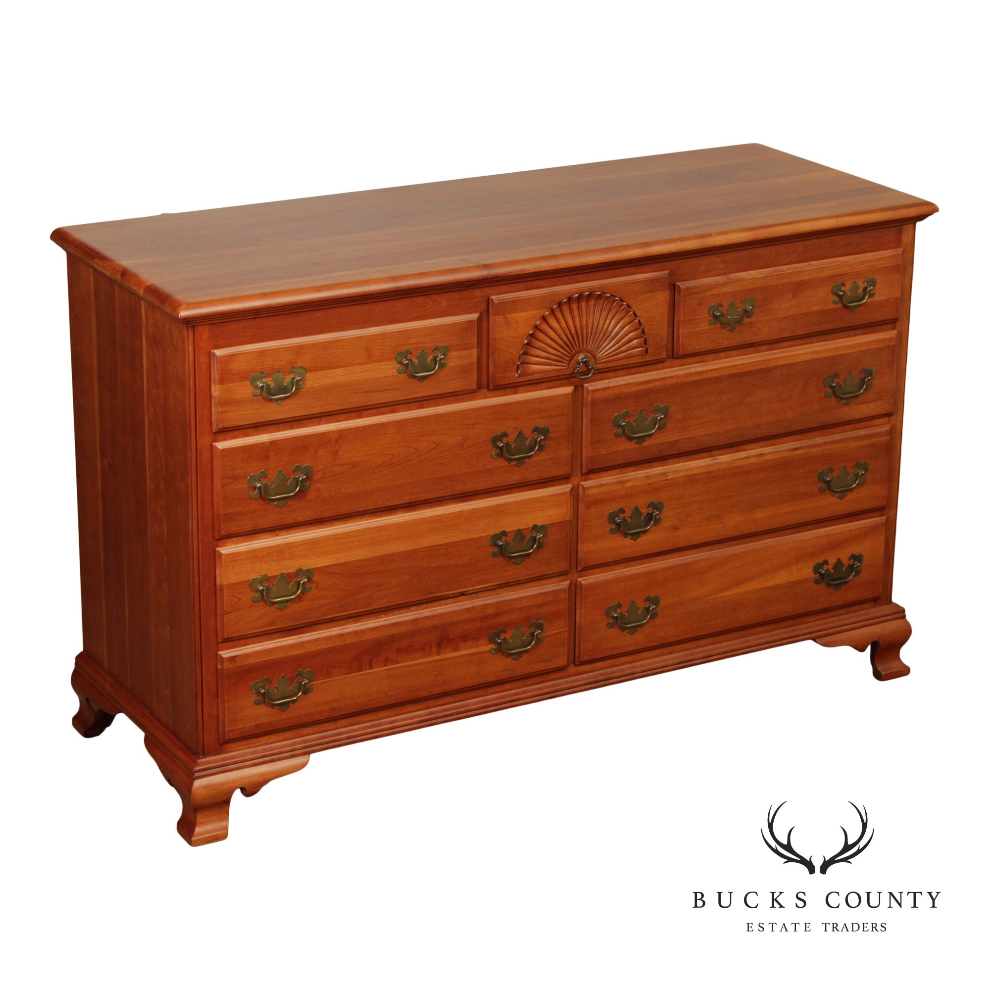 Kling Vintage Solid Cherry Chippendale Style Dresser With Shell Carving
