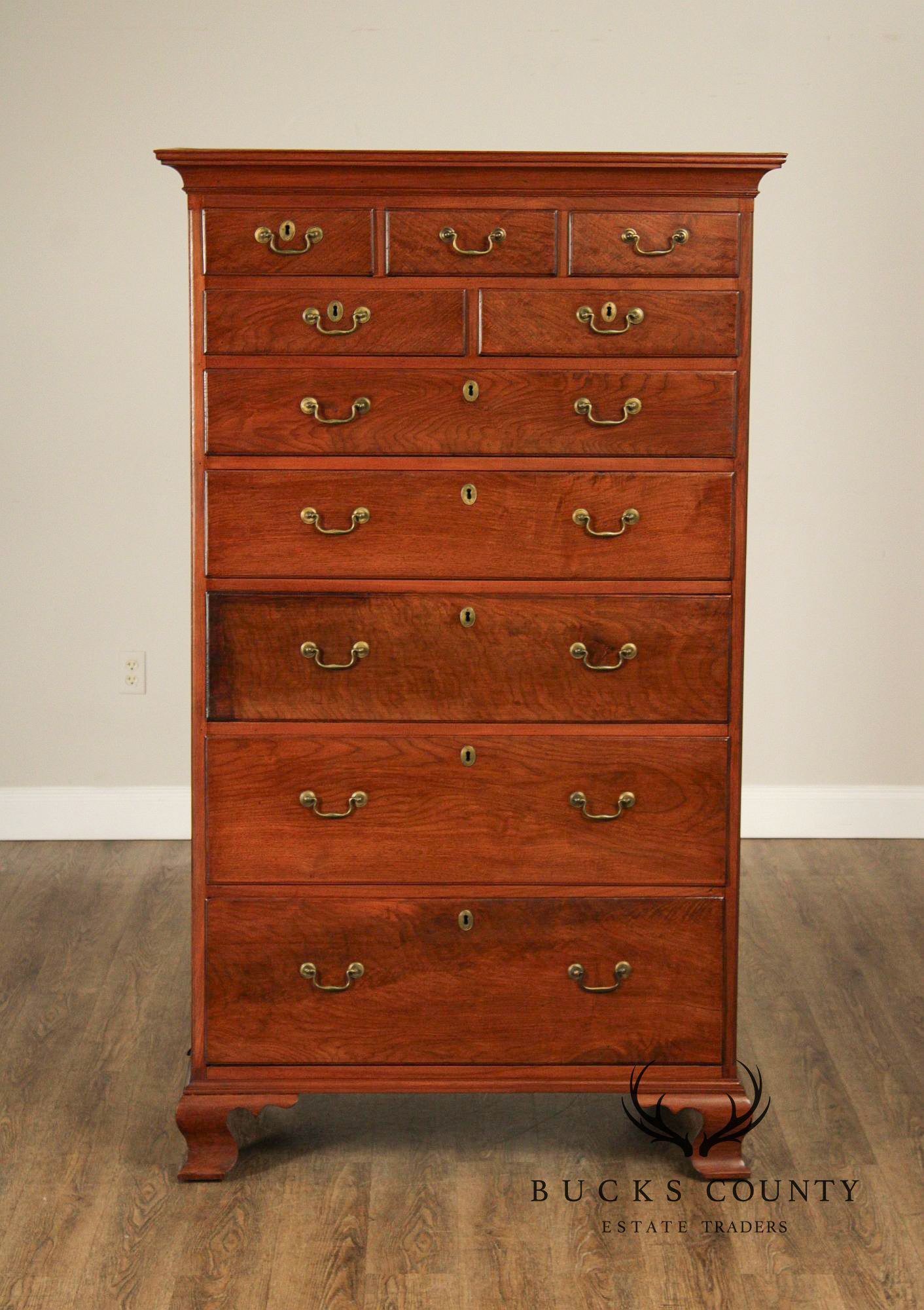 Antique American Chippendale Style Walnut Tall Chest of Drawers