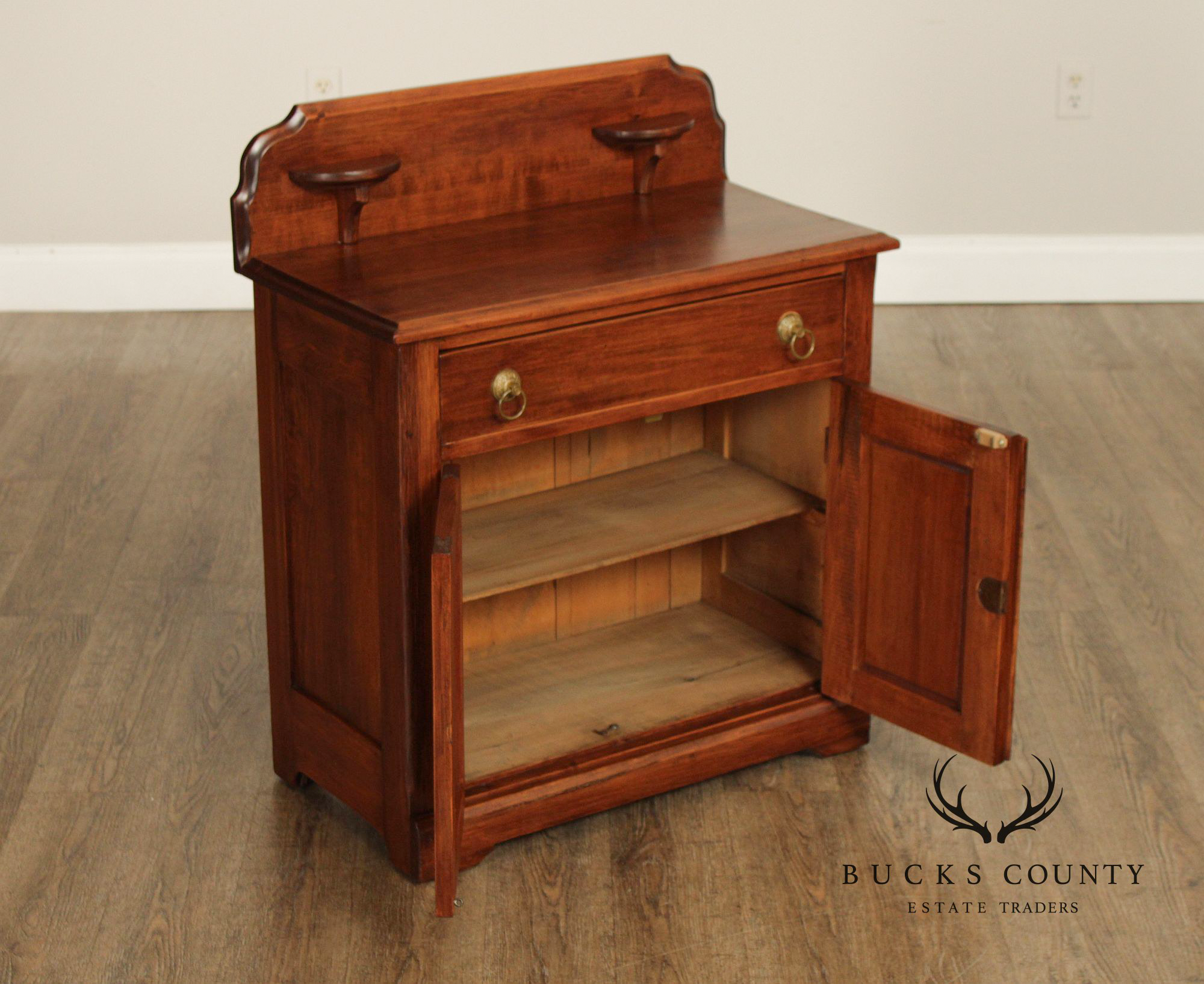 Antique American Cottage Washstand With Drawer And Cabinet Storage