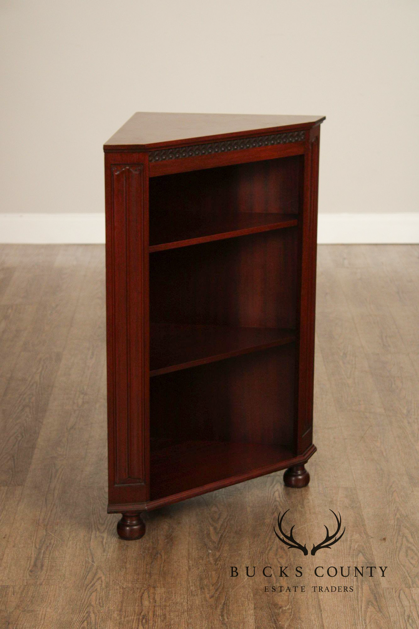 Vintage Mahogany Corner Display Bookshelf