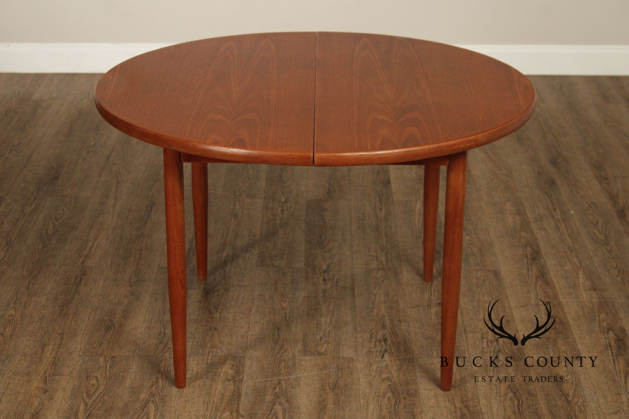 Dux Swedish Modern Teak Expandable Round Dining Table