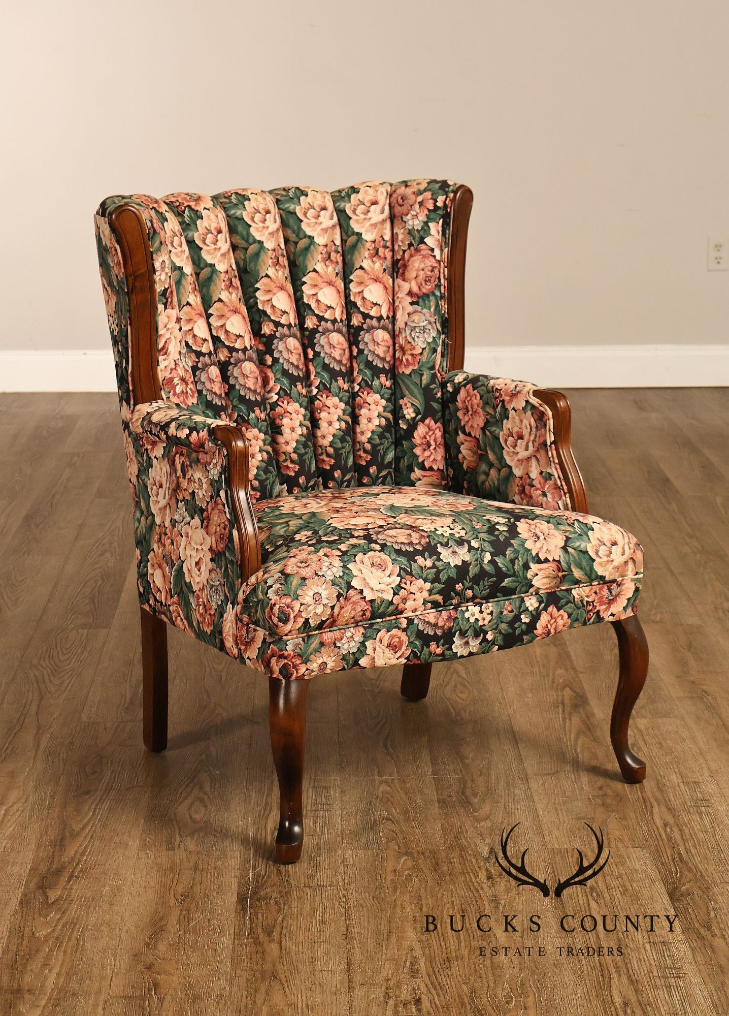 Queen Anne Style Vintage Channel Back Armchair