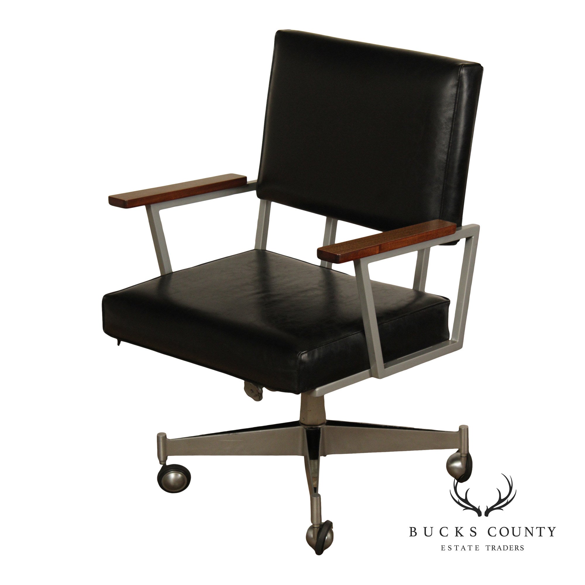 Mid Century Modern Executive Desk Chair With Walnut Arms By Cole