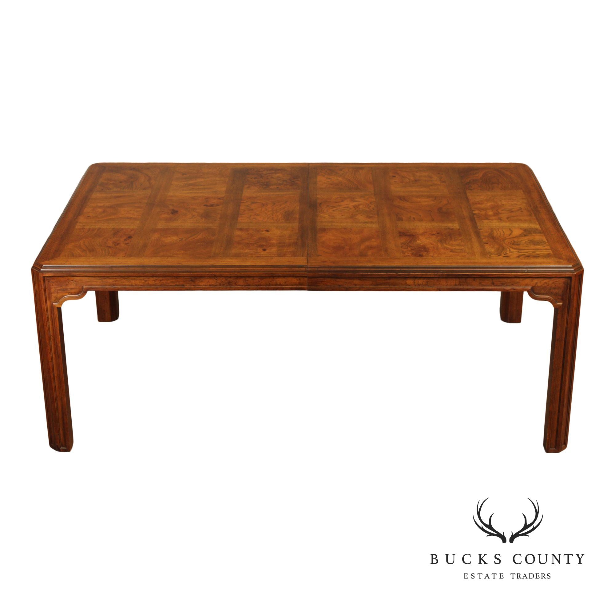 Drexel Heritage Sketchbook Burlwood Parsons Dining Table With 3 Leaves