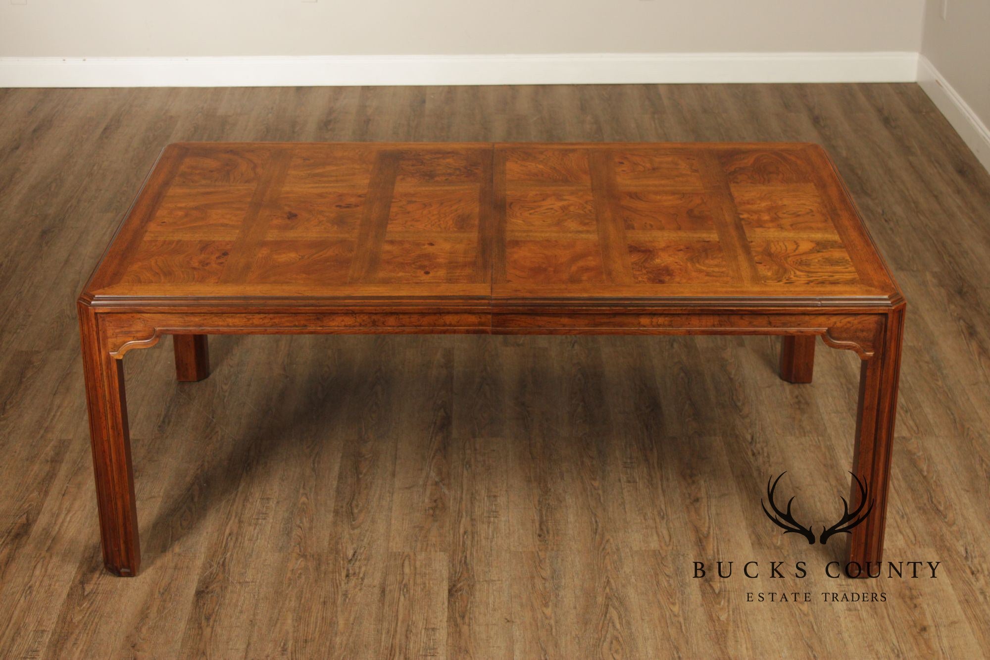 Drexel Heritage Sketchbook Burlwood Parsons Dining Table With 3 Leaves