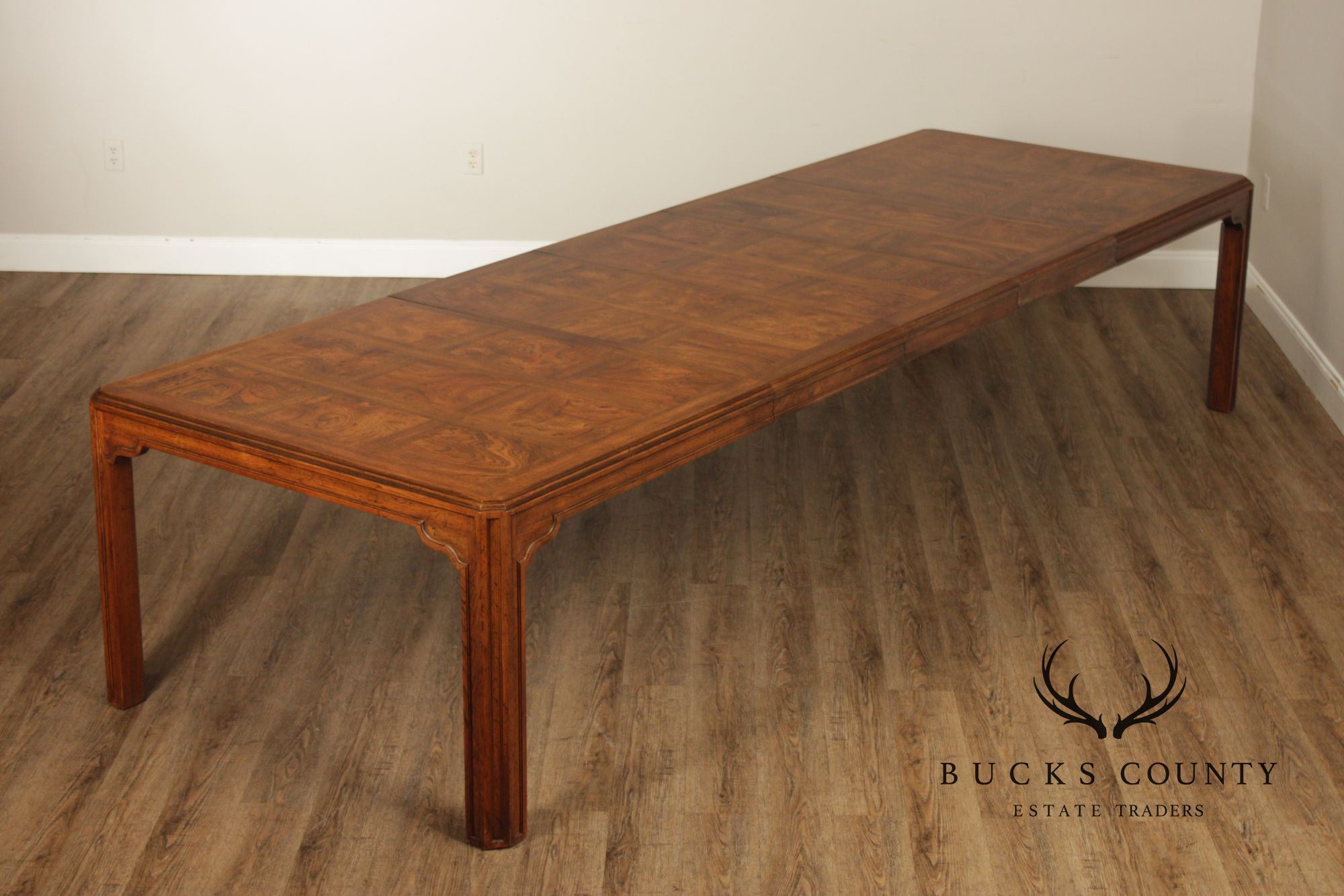 Drexel Heritage Sketchbook Burlwood Parsons Dining Table With 3 Leaves