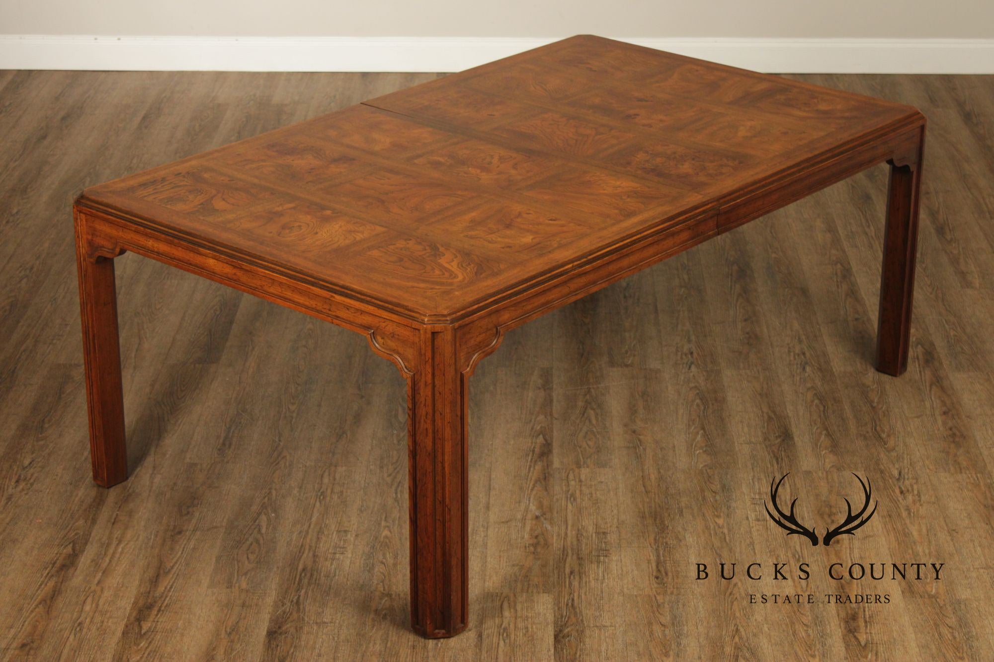 Drexel Heritage Sketchbook Burlwood Parsons Dining Table With 3 Leaves